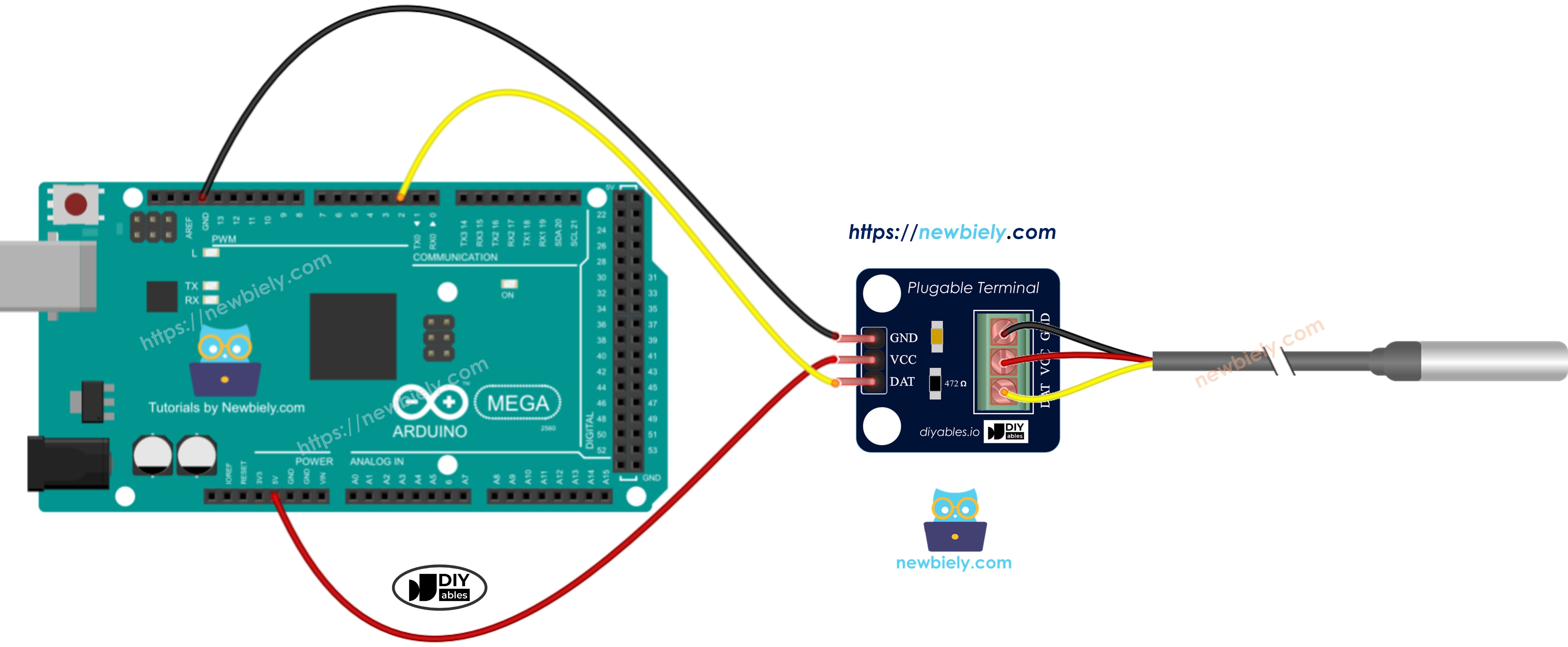 Arduino Mega schéma de câblage DS18B20