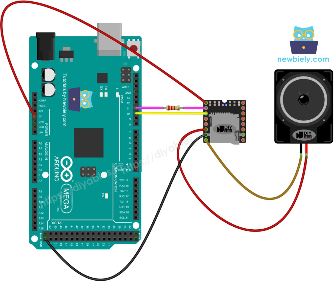 Schéma de câblage Arduino Mega Mini Mp3 Player