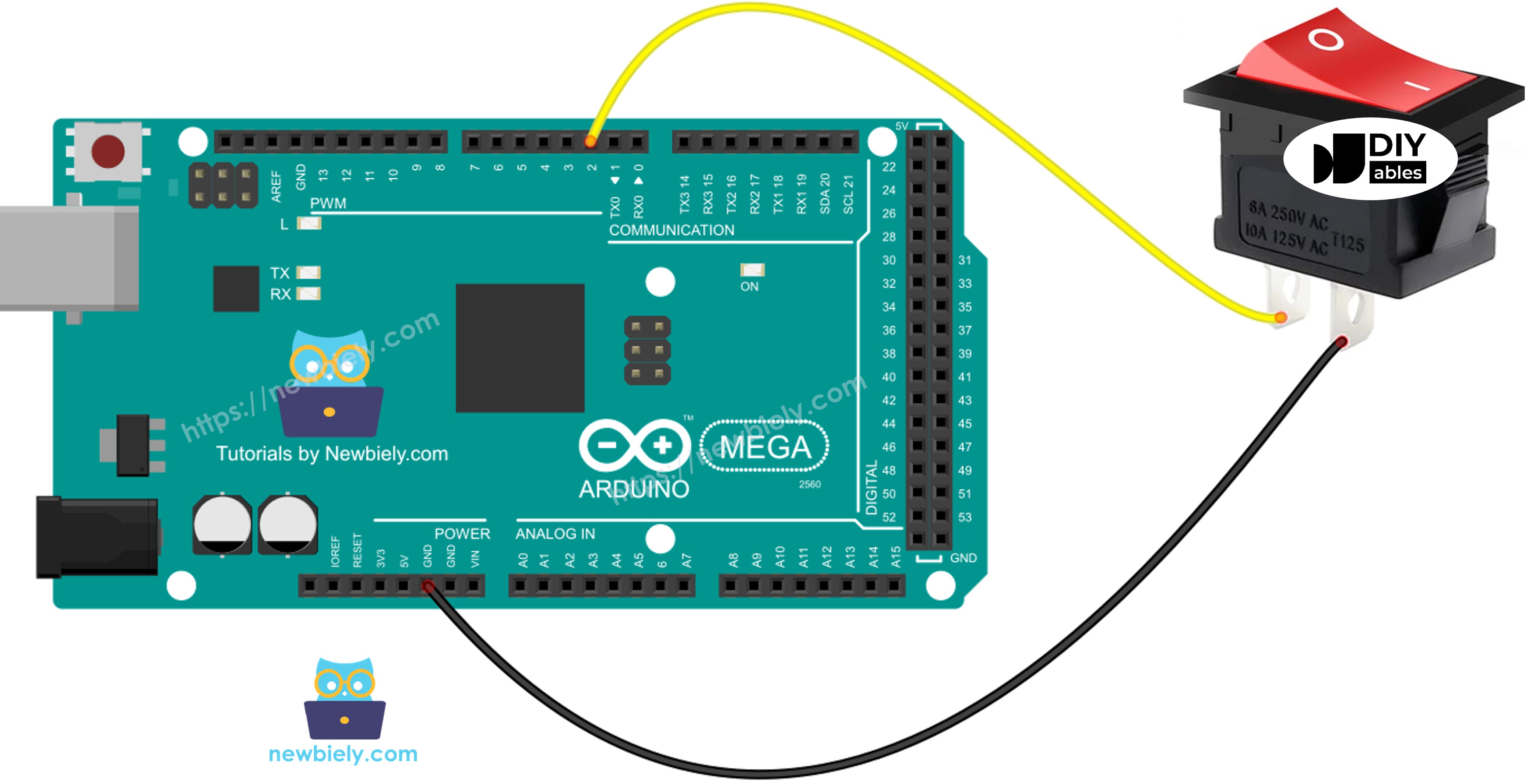 Schéma de câblage Arduino Mega Interrupteur ON/OFF