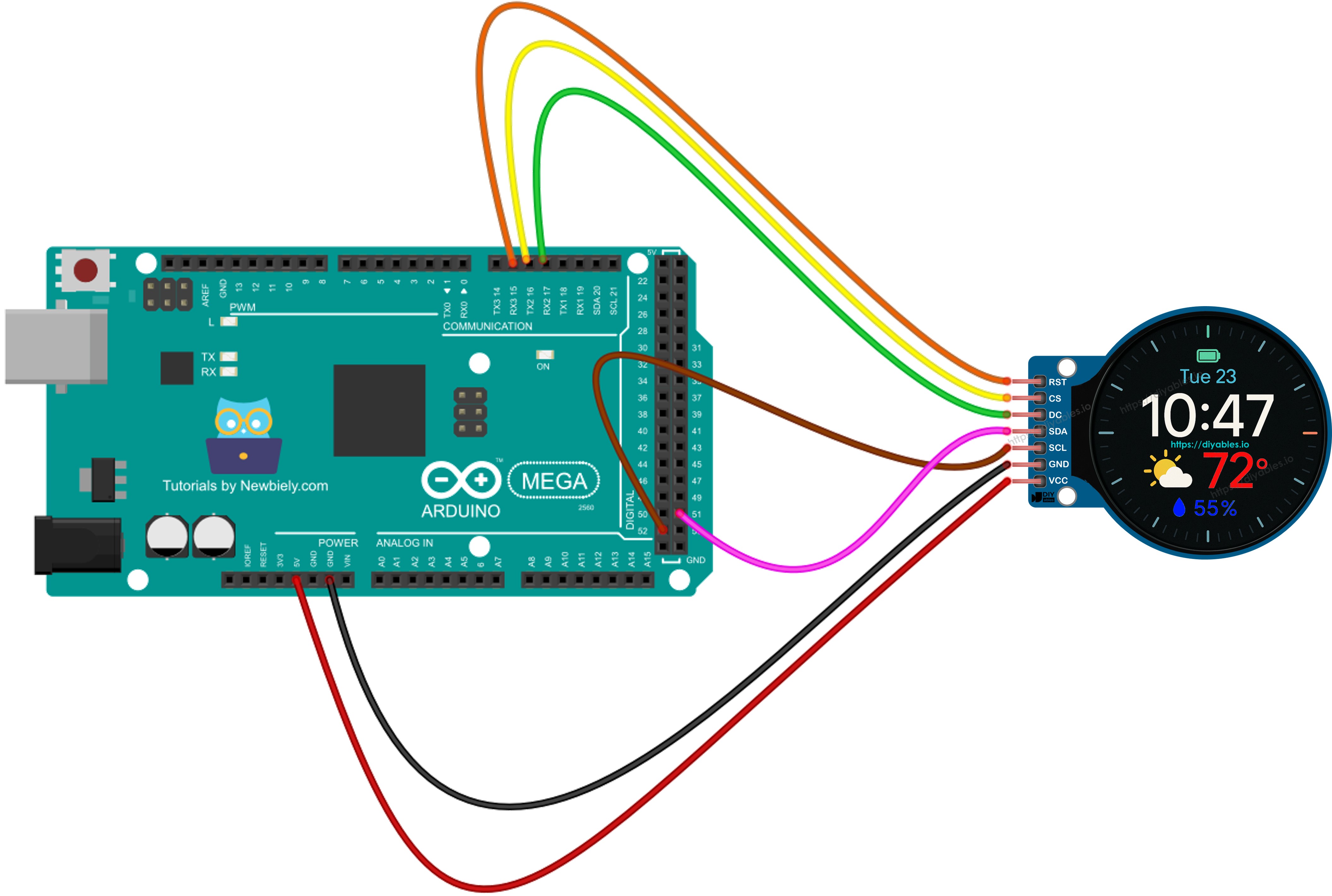 Arduino Mega 1.28 Inch Round Circular TFT LCD Display Screen Wiring Diagram