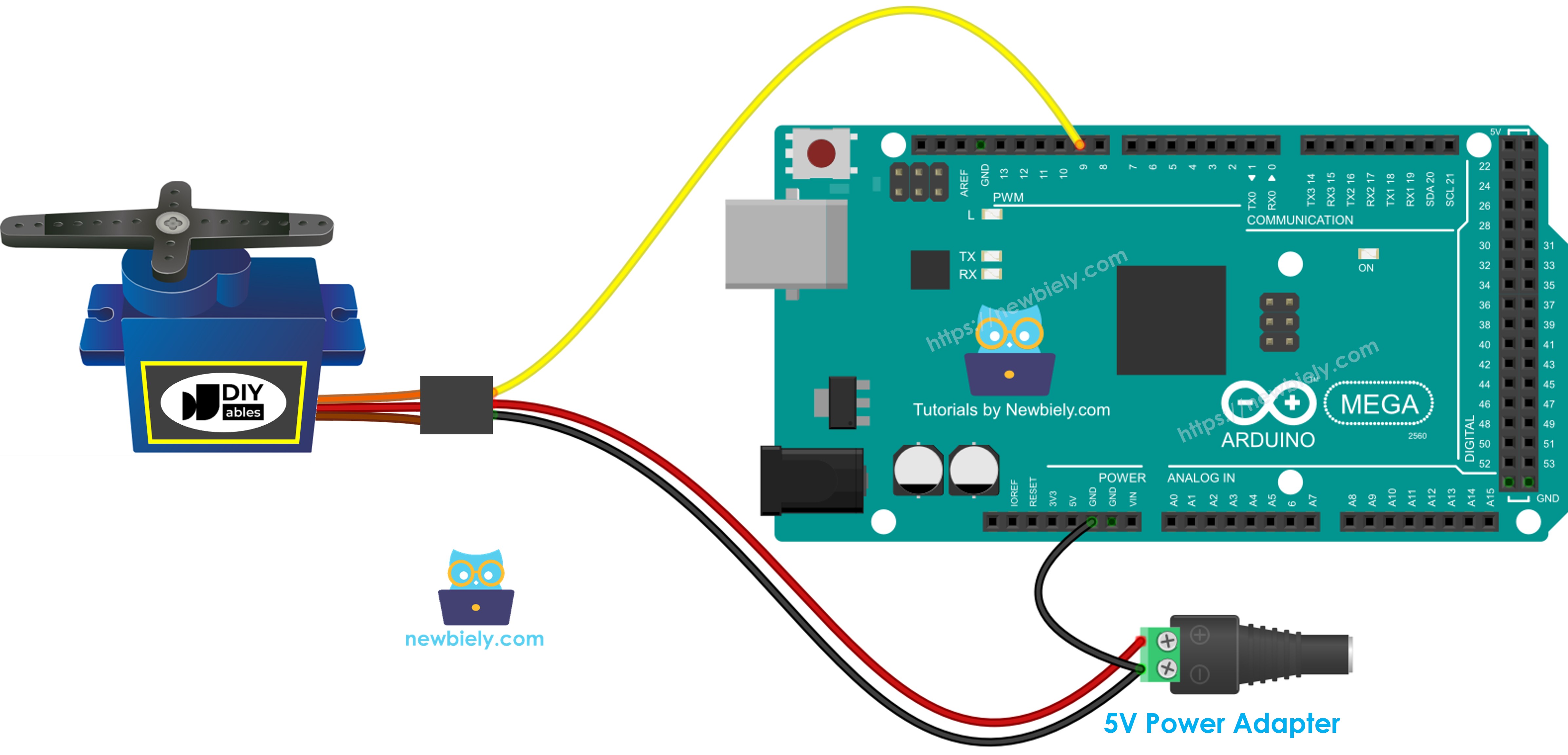 Arduino Mega servo motor external power supply wiring diagram
