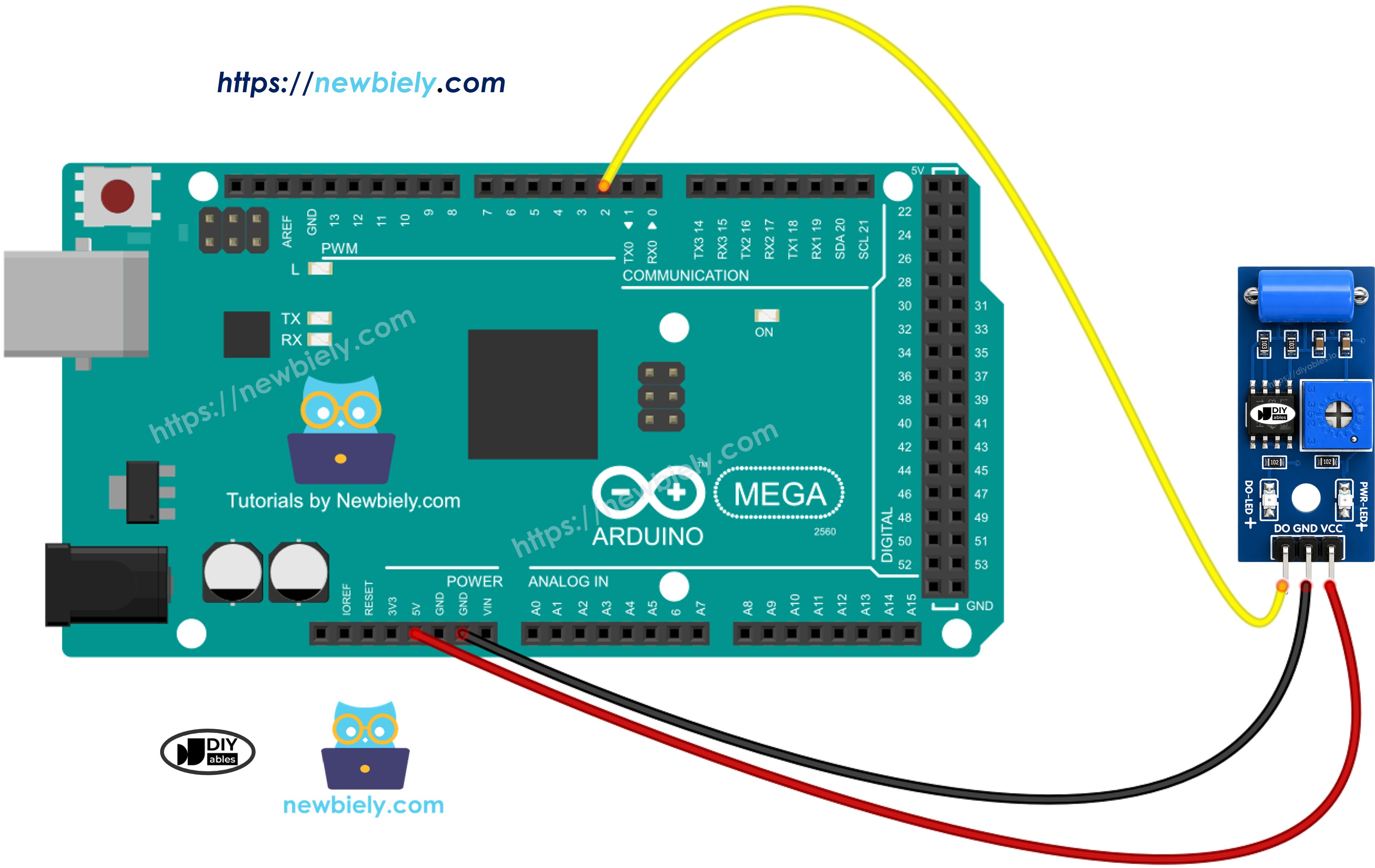 Schéma de Câblage Arduino Mega Capteur de Vibration SW-420