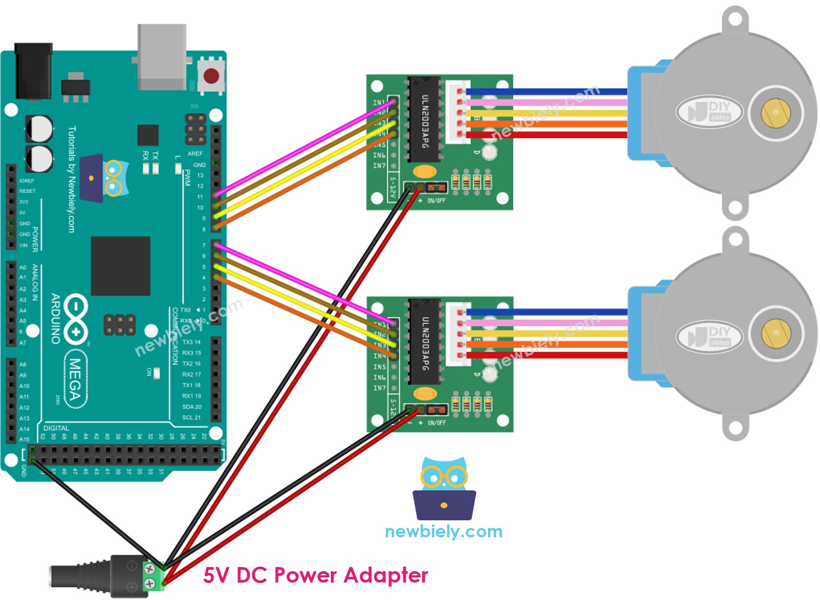Arduino two stepper motor ULN2003 driver Wiring Diagram