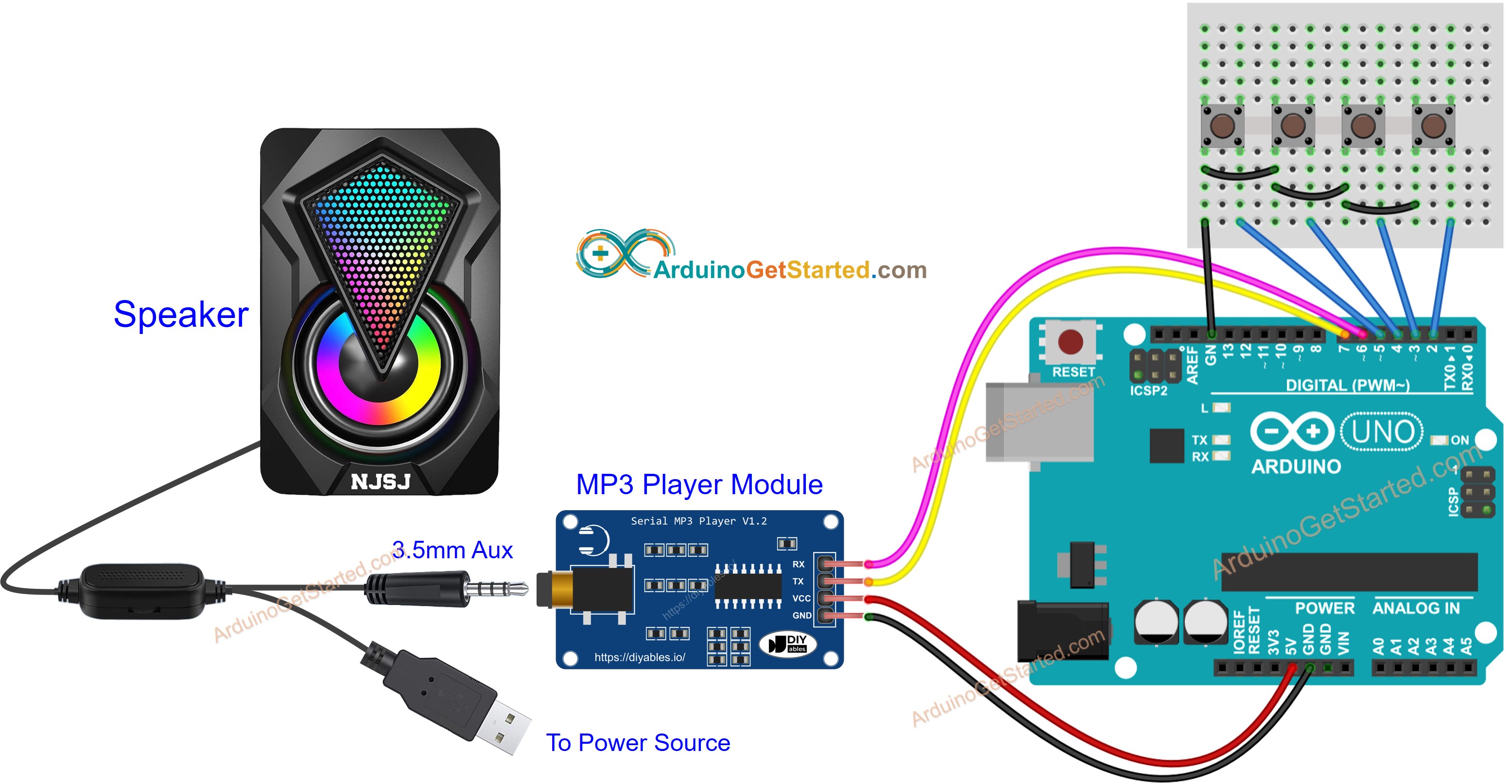 Schéma de câblage du haut-parleur du lecteur MP3 Arduino