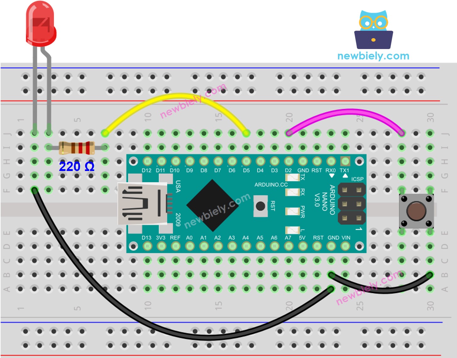 Schéma de câblage de la LED pour Arduino Nano