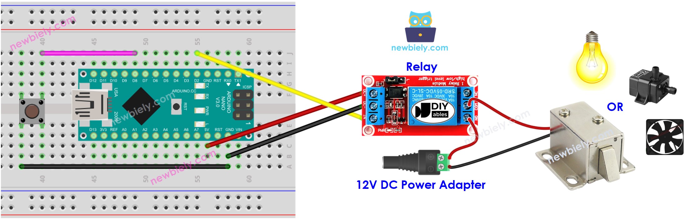Schéma de câblage du relais à bouton Arduino Nano