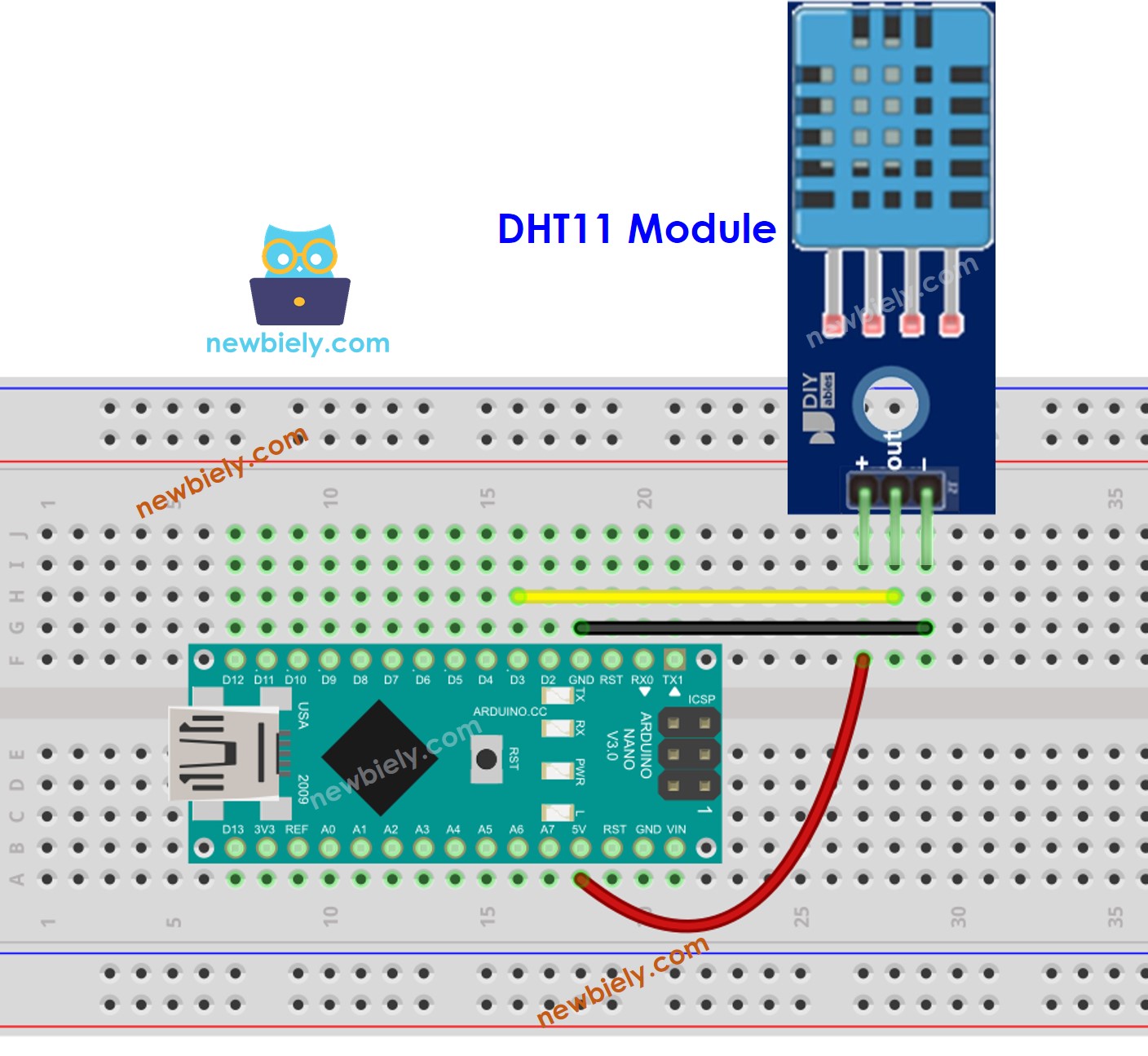 Schéma de câblage du module de température et d'humidité Arduino Nano DHT11
