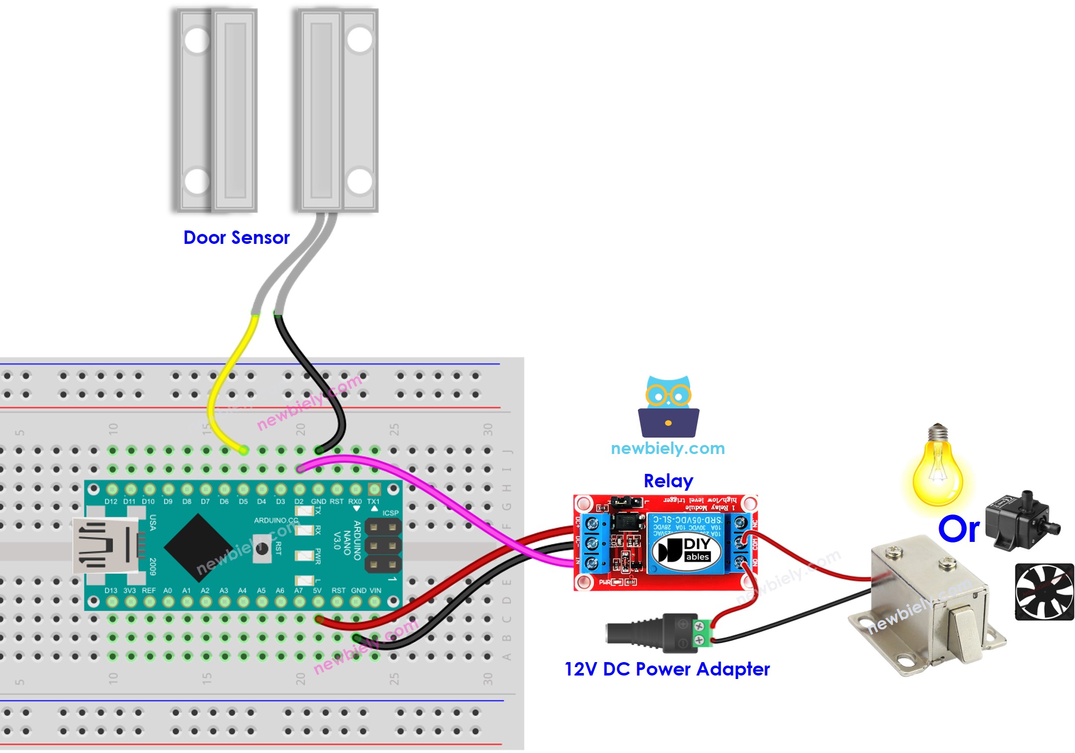 Schéma de câblage du relais de capteur de porte Arduino Nano