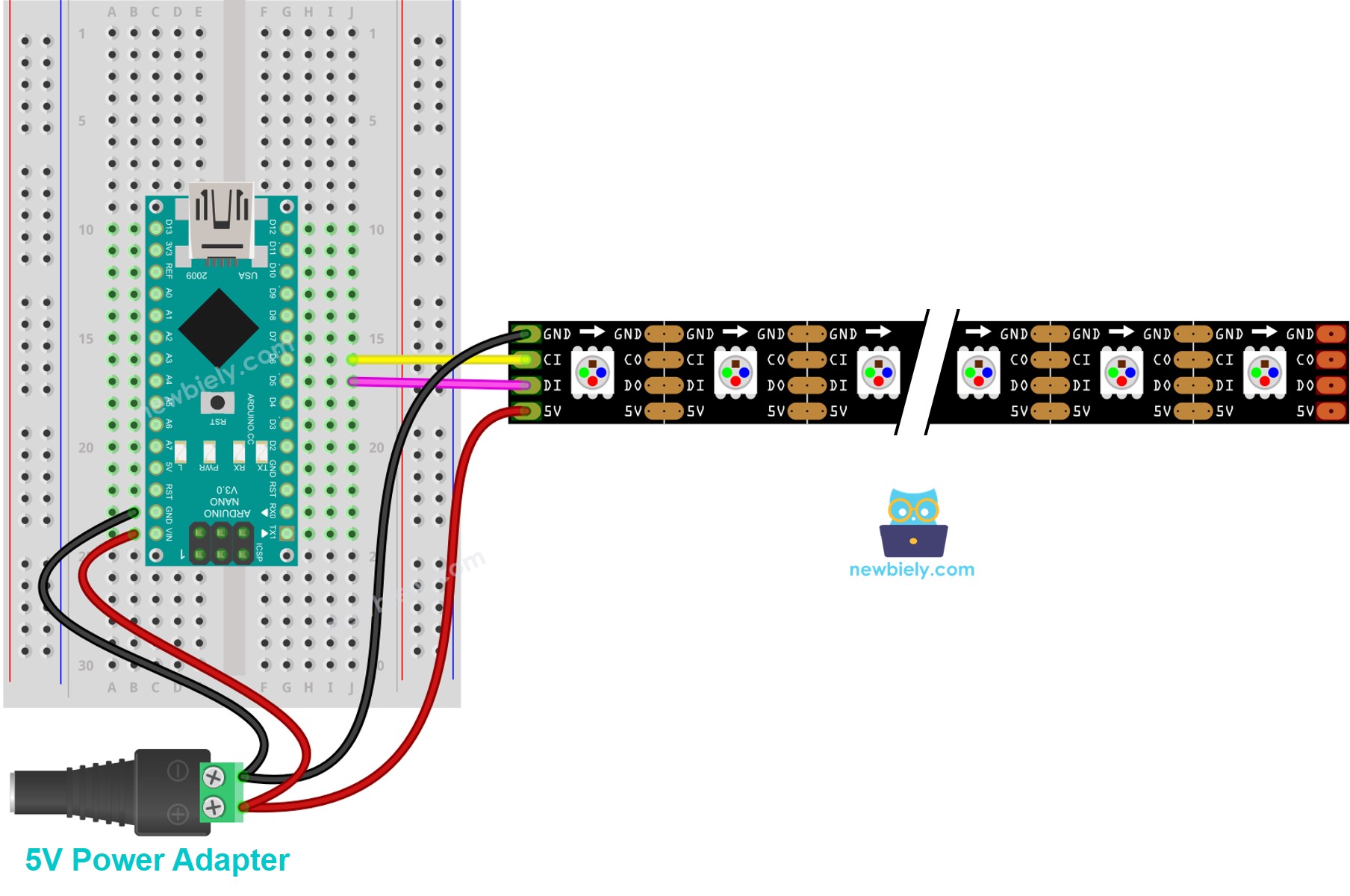 Schéma de câblage de la bande LED RGB Arduino Nano DotStar