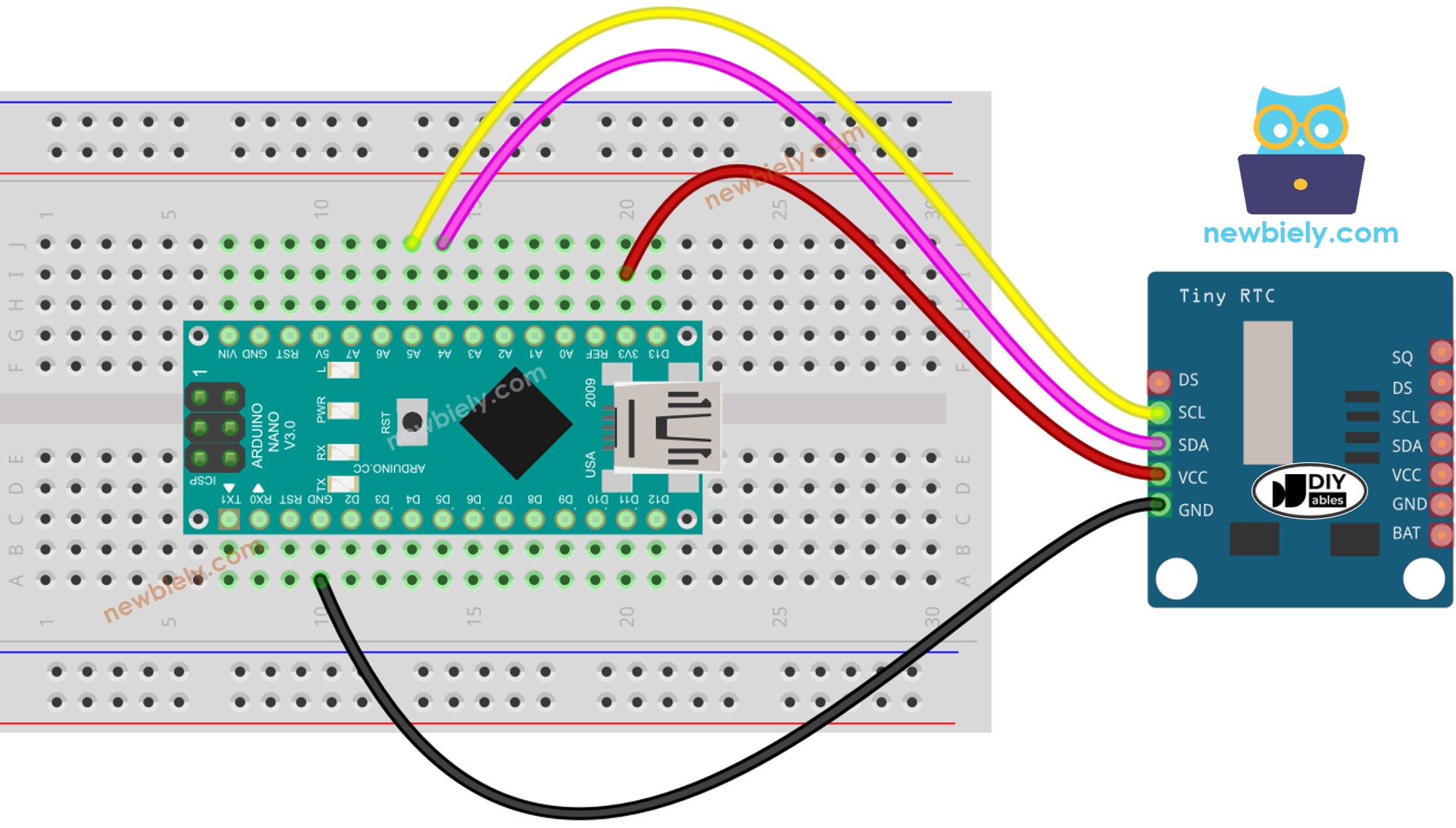 Schéma de câblage de l'horloge temps réel DS1307 pour Arduino Nano