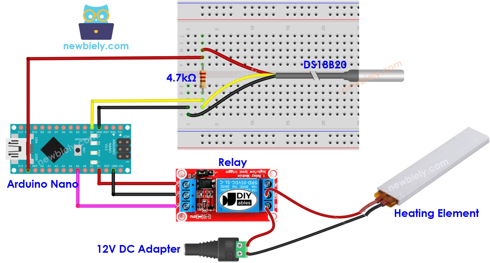 Schéma de câblage de l'élément chauffant Arduino Nano