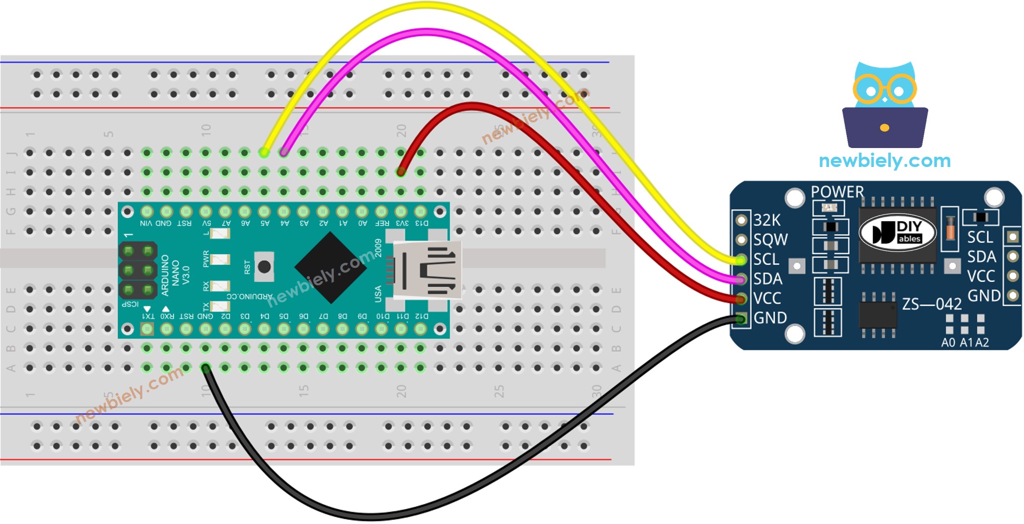 Schéma de câblage de l'horloge temps réel DS3231 pour Arduino Nano