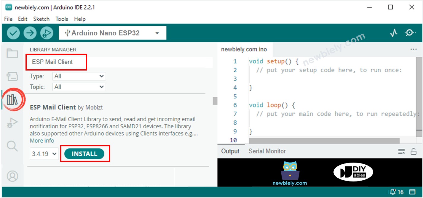 Arduino Nano ESP32 ESP Client de messagerie bibliothèque