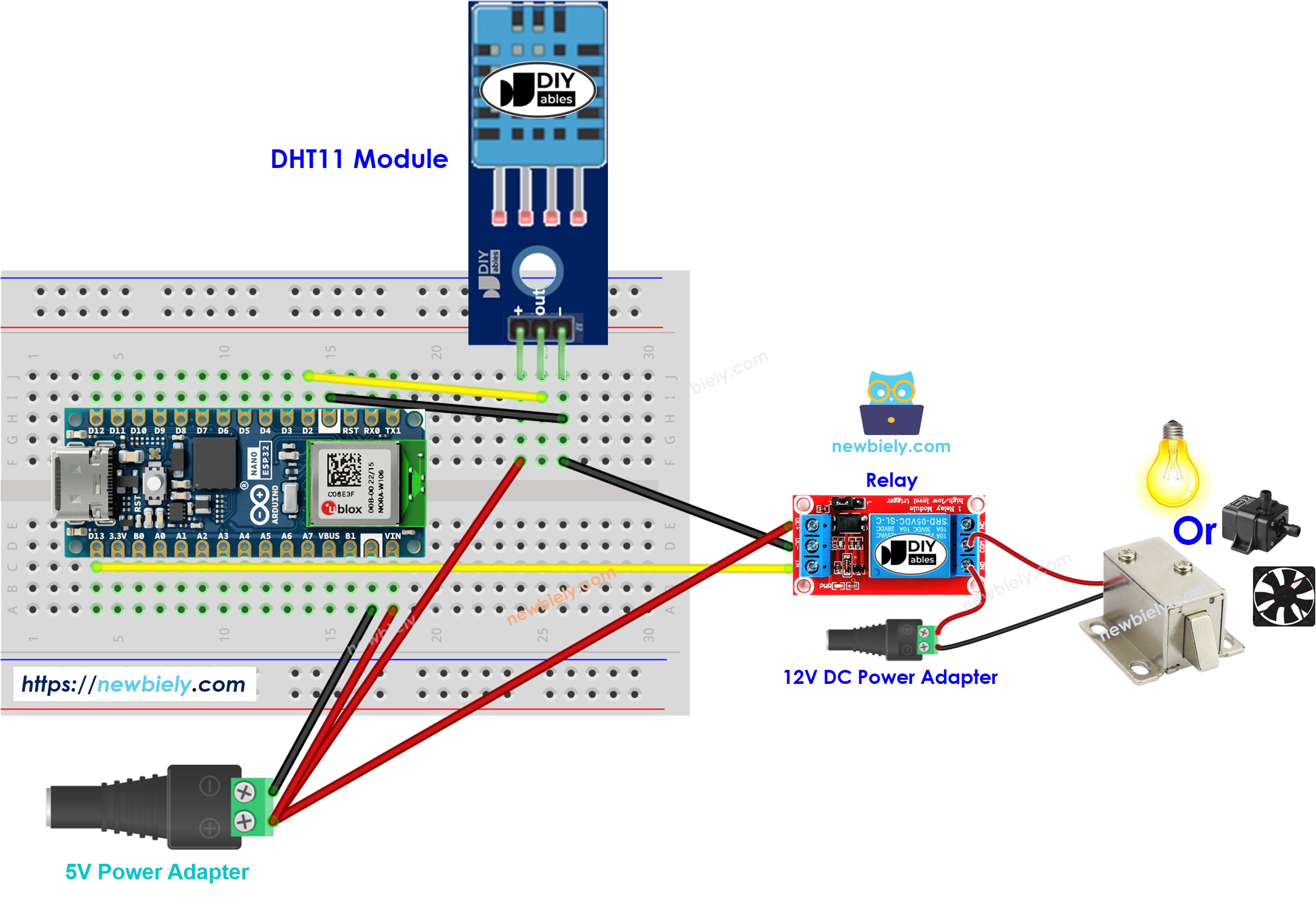 Schéma de câblage du relais du capteur dht11 Arduino Nano ESP32