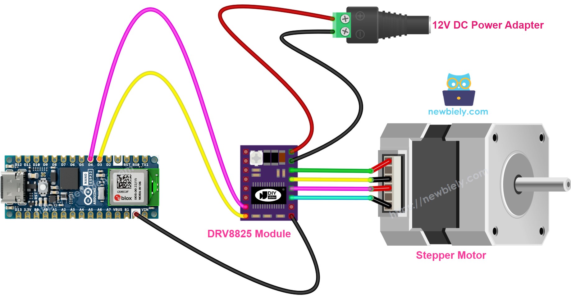 Schéma de câblage du pilote de moteur pas à pas Arduino Nano ESP32 DRV8825