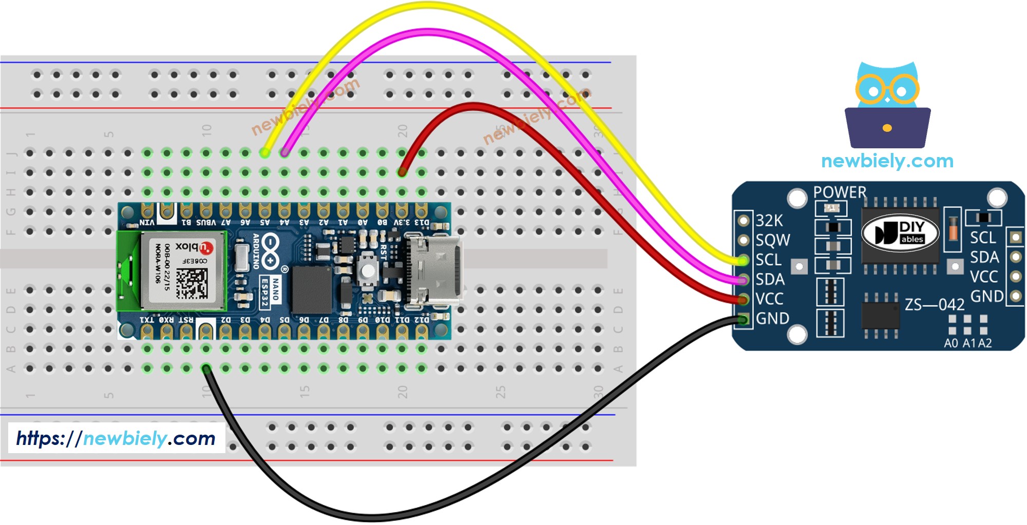 Schéma de câblage de l'horloge temps réel DS3231 pour Arduino Nano ESP32
