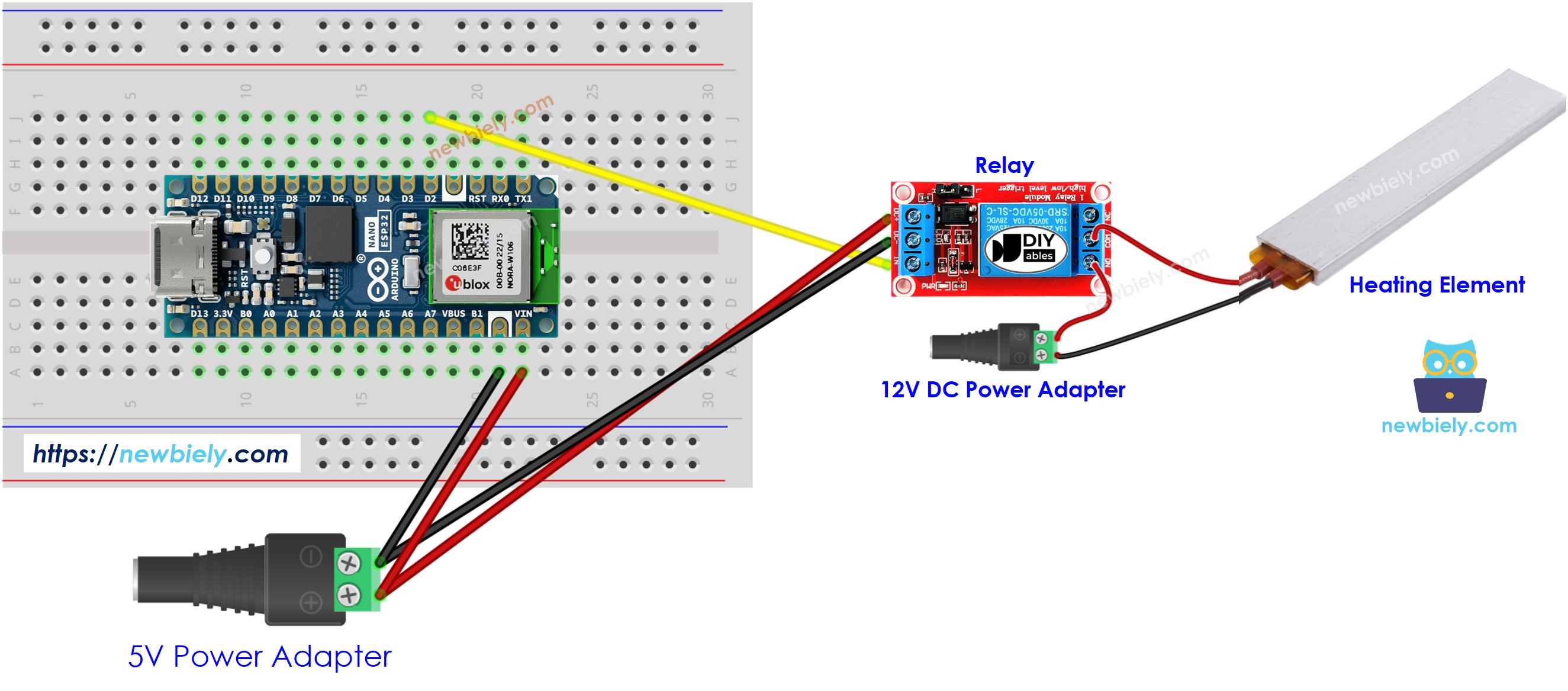Schéma de câblage de l'élément chauffant Arduino Nano ESP32