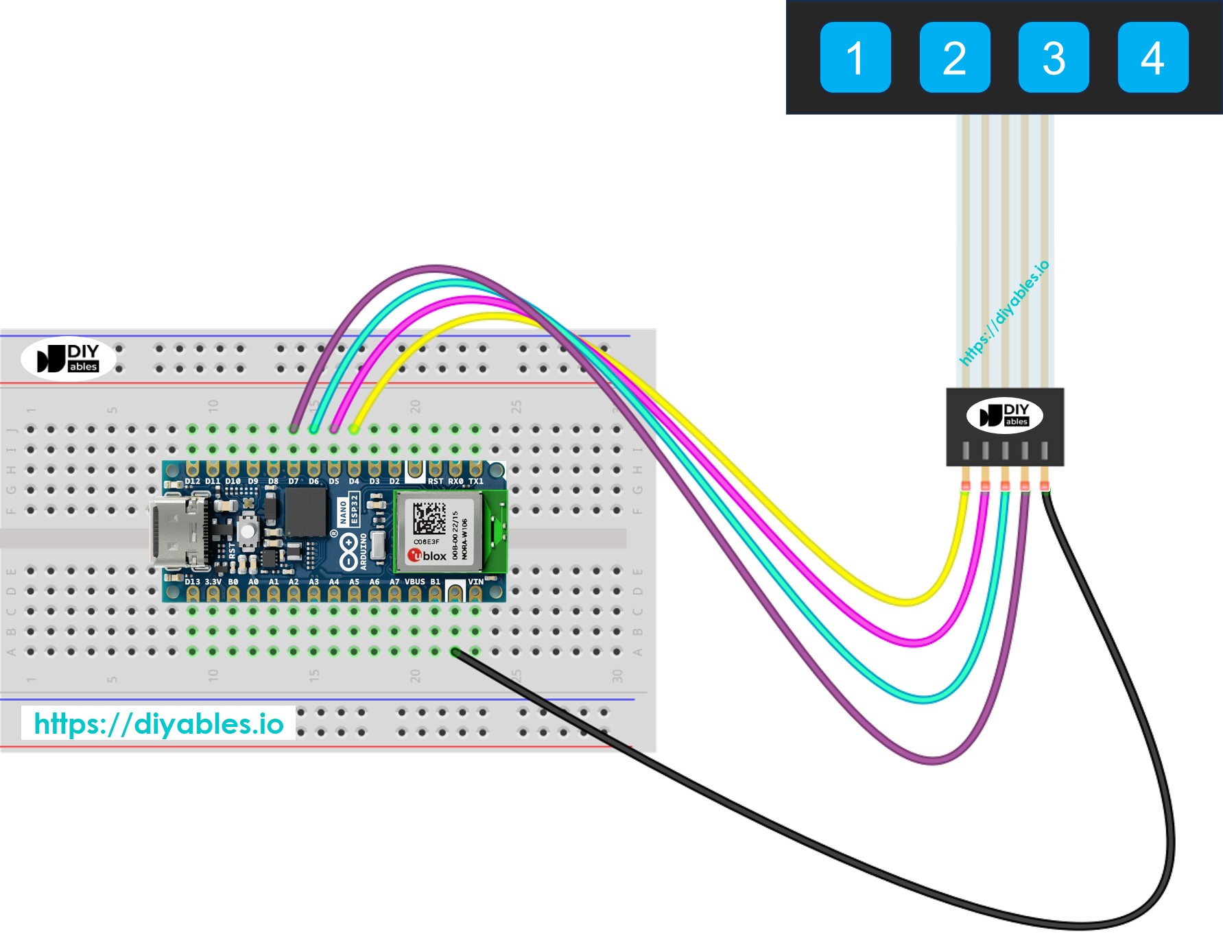 Schéma de câblage Arduino Nano ESP32 Clavier 1x4