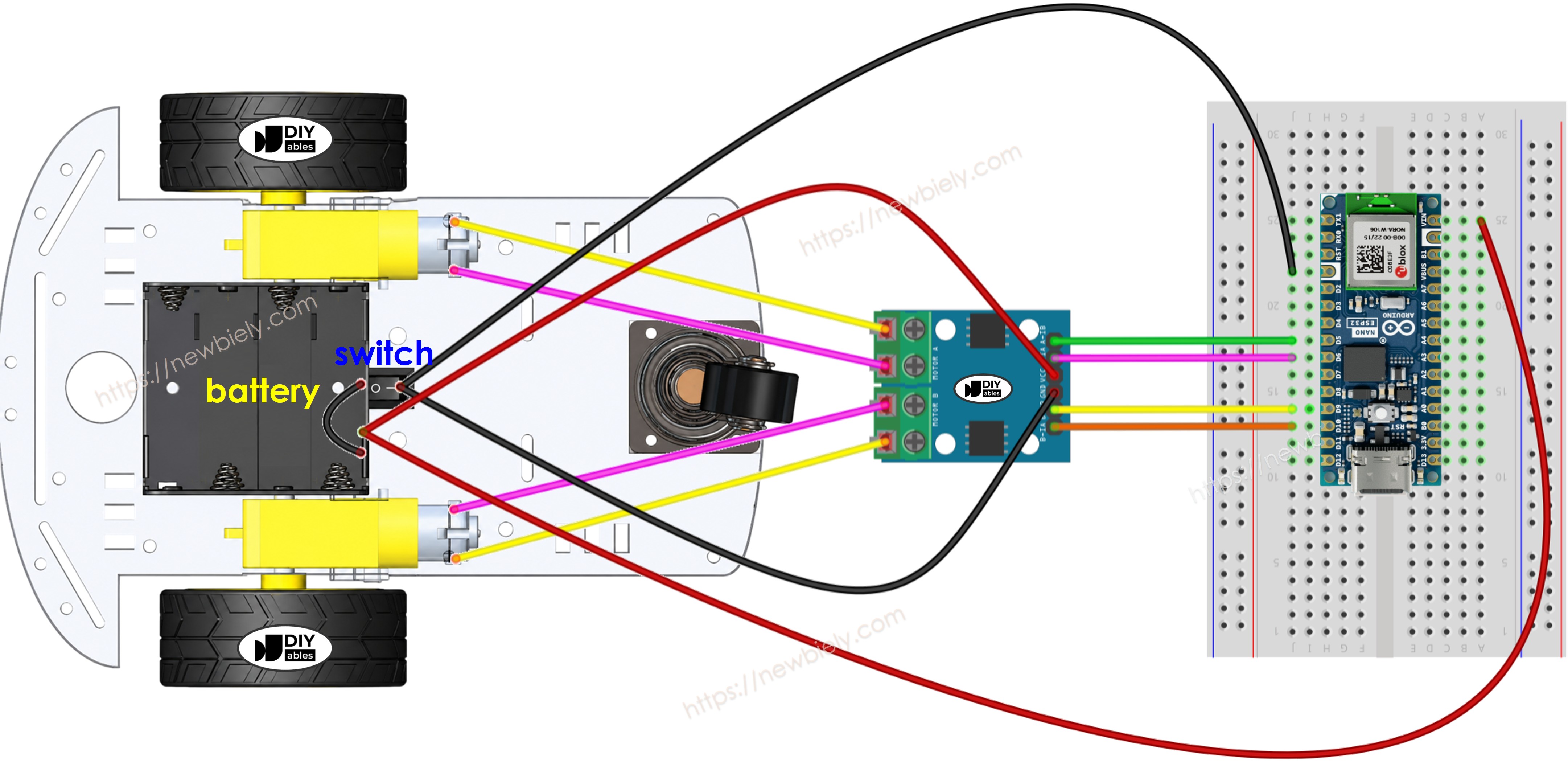 Schéma de câblage de voiture télécommandée 2WD ESP32 Arduino Nano