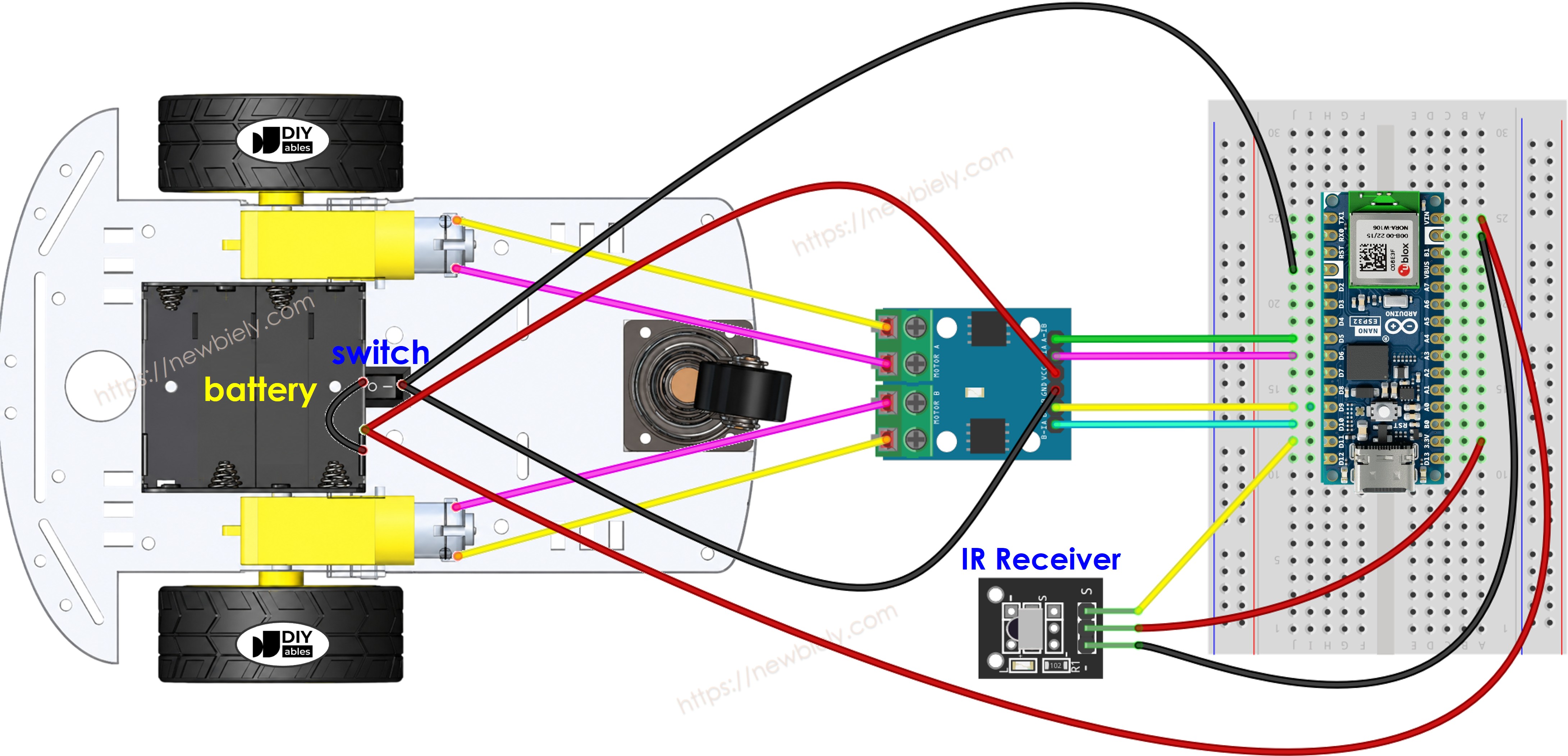 Schéma de câblage de la voiture 2WD Arduino Nano ESP32