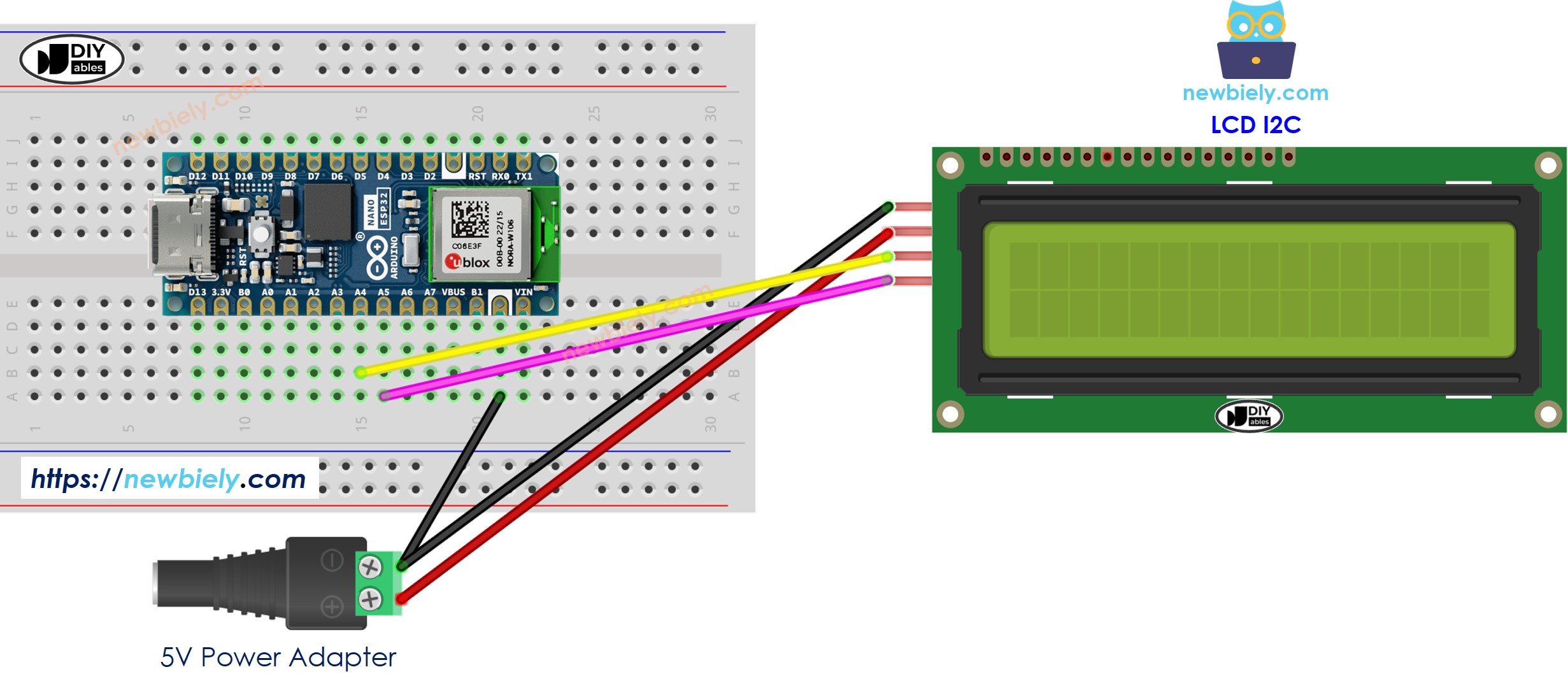 Schéma de câblage Arduino Nano ESP32 LCD I2C