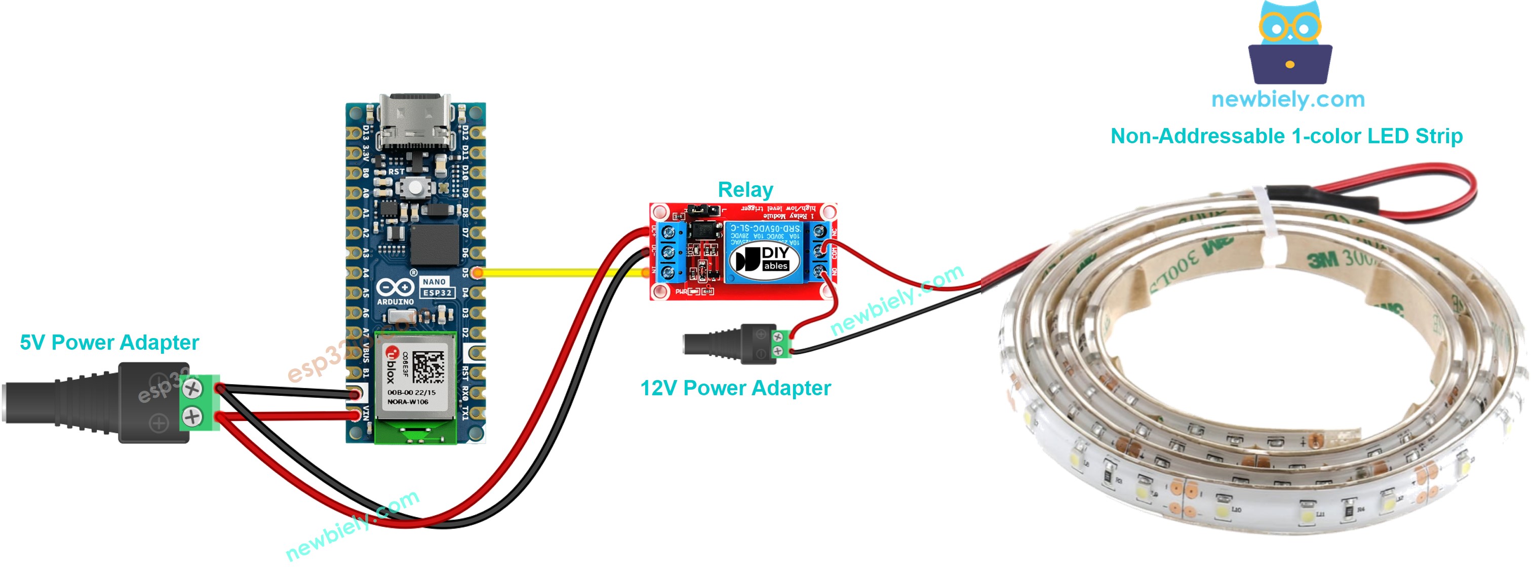 Schéma de câblage de la bande LED 12V Arduino Nano ESP32