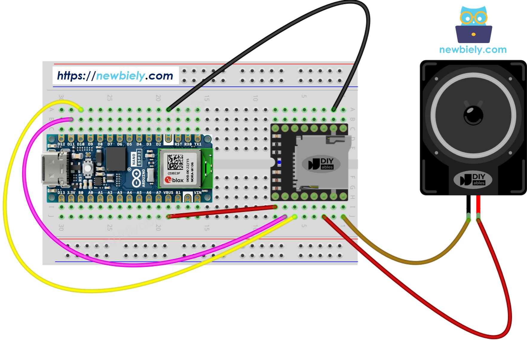 Schéma de câblage Arduino Nano ESP32 Mini Mp3 Player