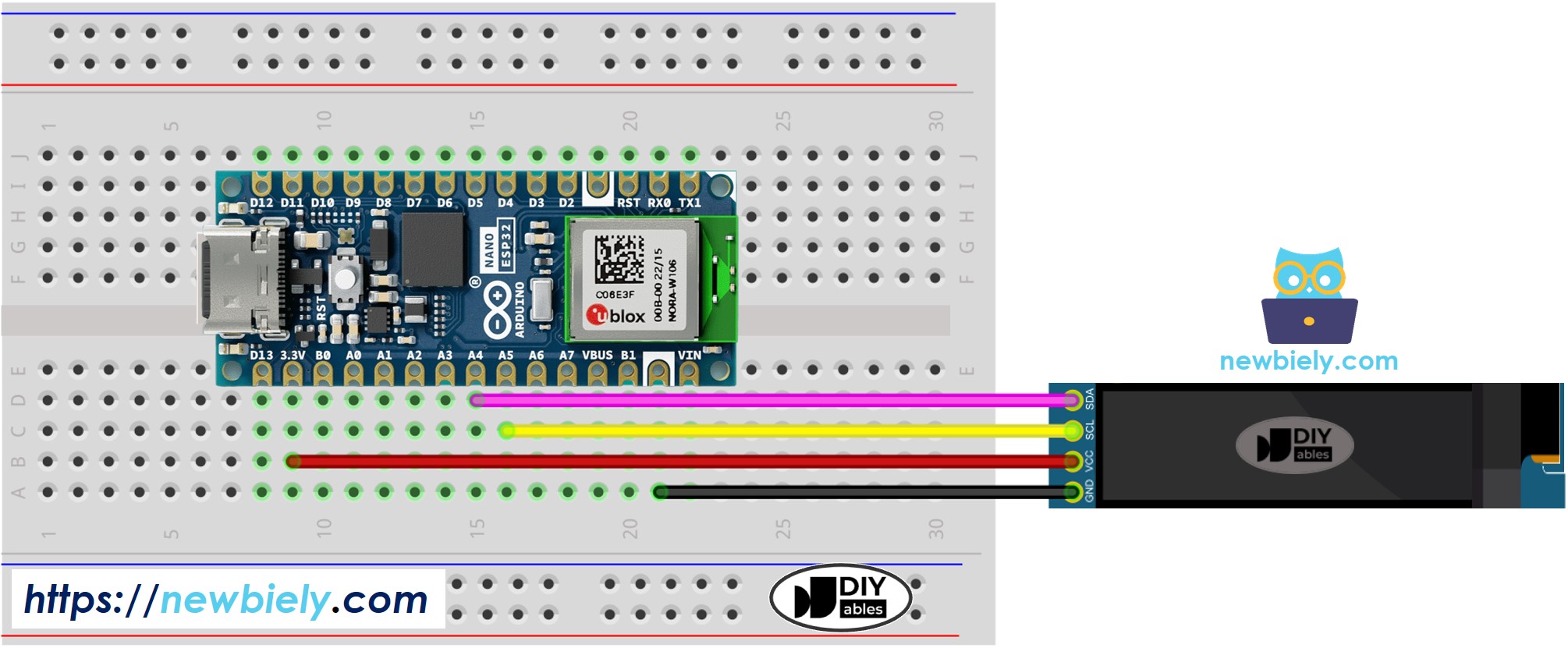 Schéma de câblage Arduino Nano ESP32 OLED 128x32