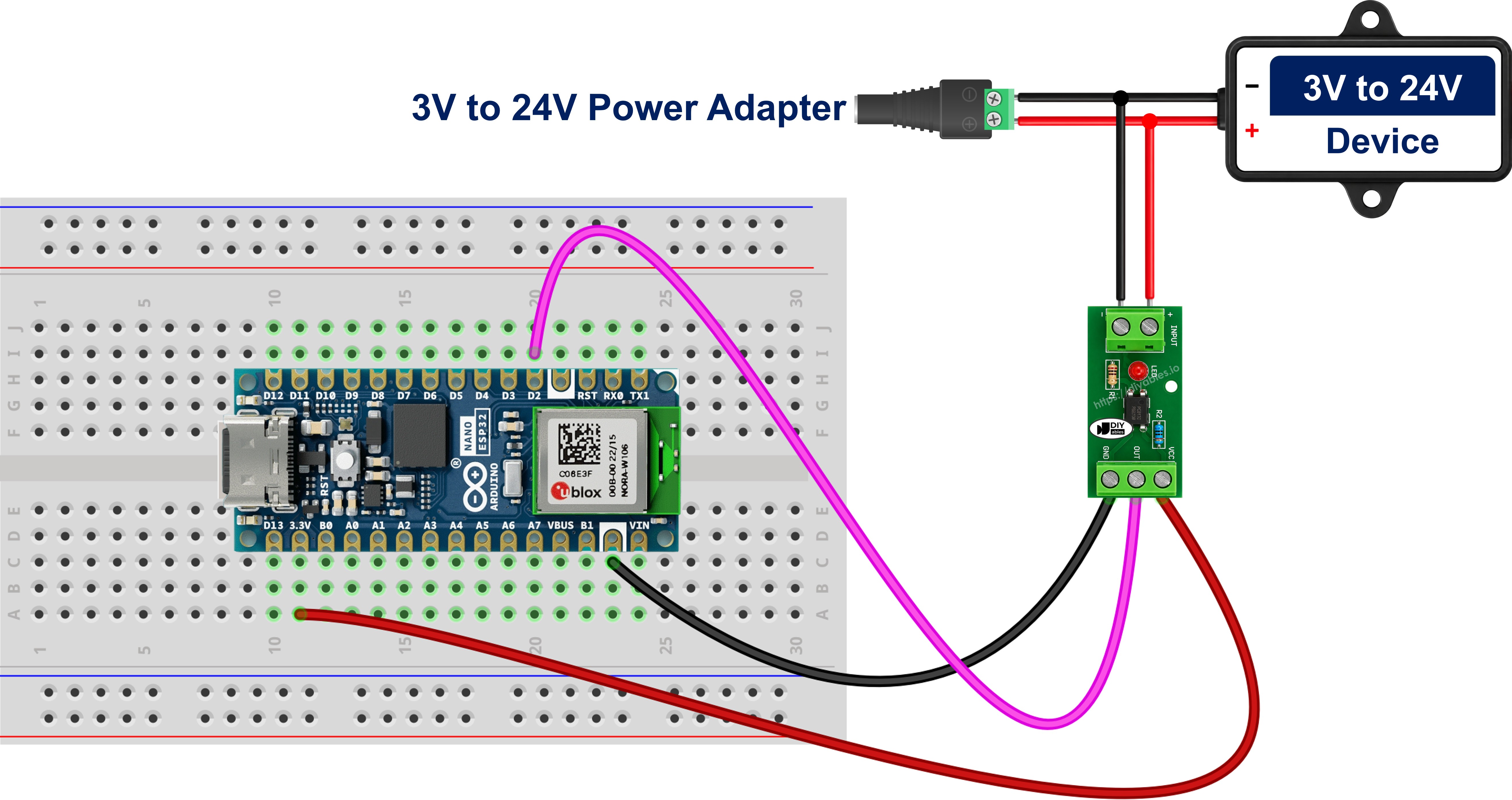 Schéma de câblage Arduino Nano ESP32 module d'isolation optocoupleur PC817