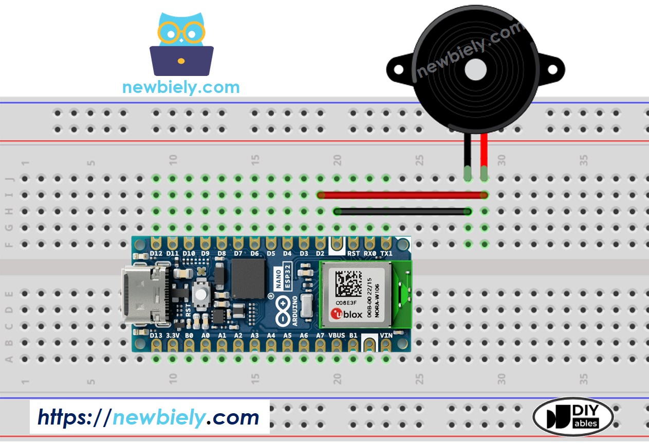 Schéma de câblage du buzzer piézo pour Arduino Nano ESP32