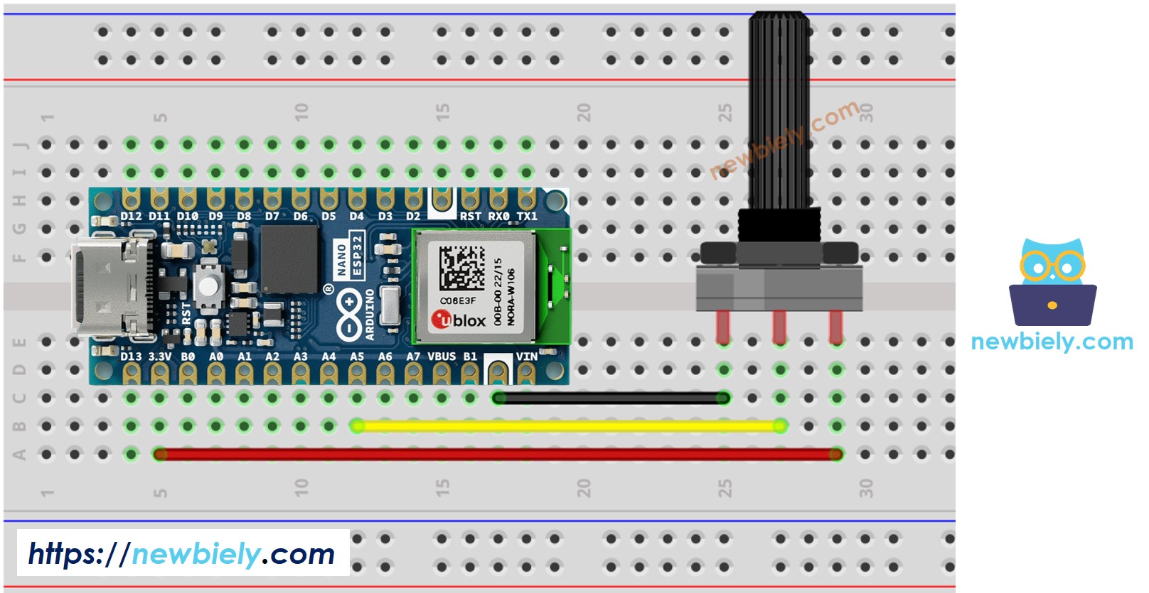 Schéma de câblage du potentiomètre Arduino Nano ESP32