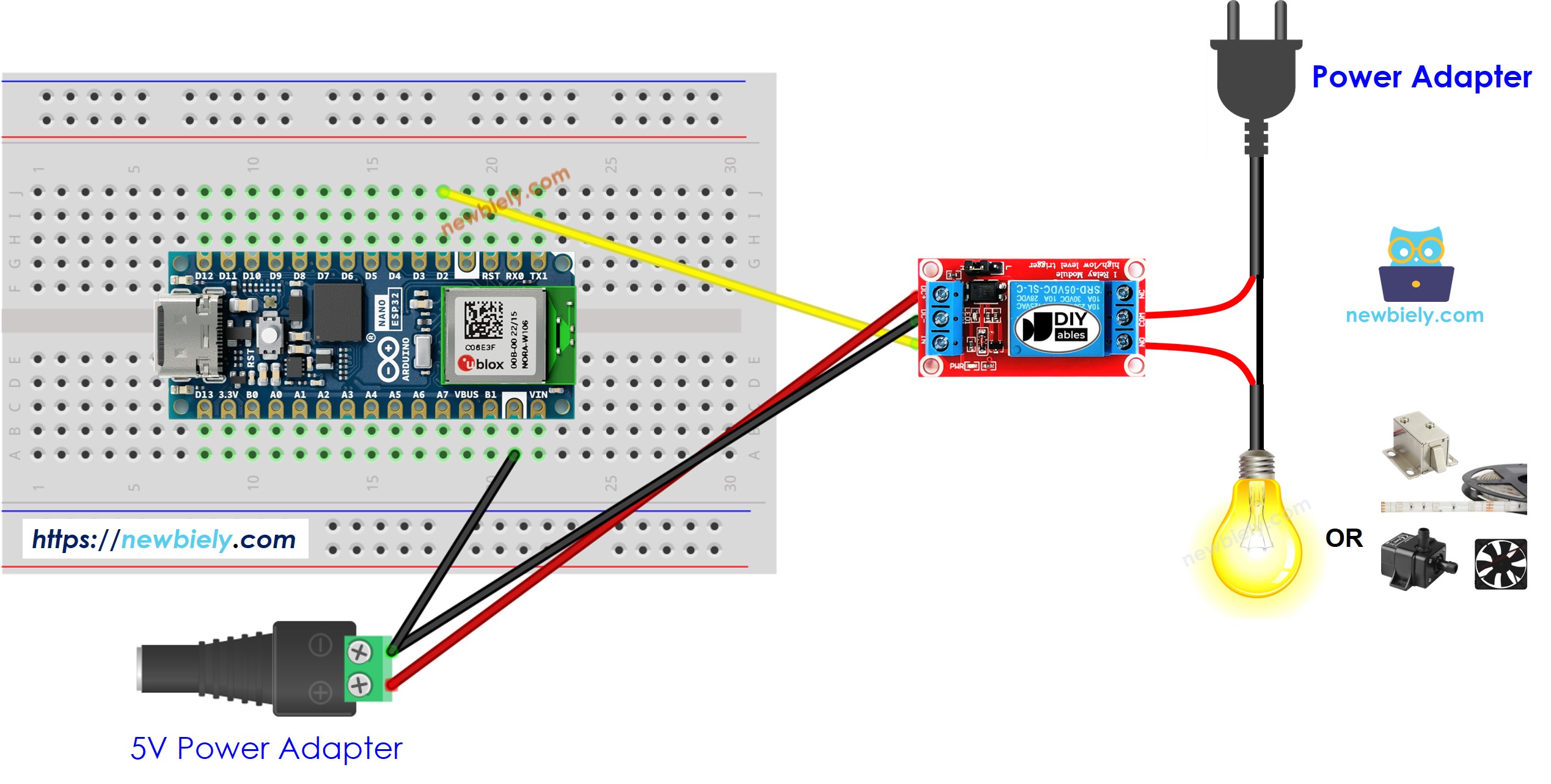 Schéma de câblage du relais Arduino Nano ESP32