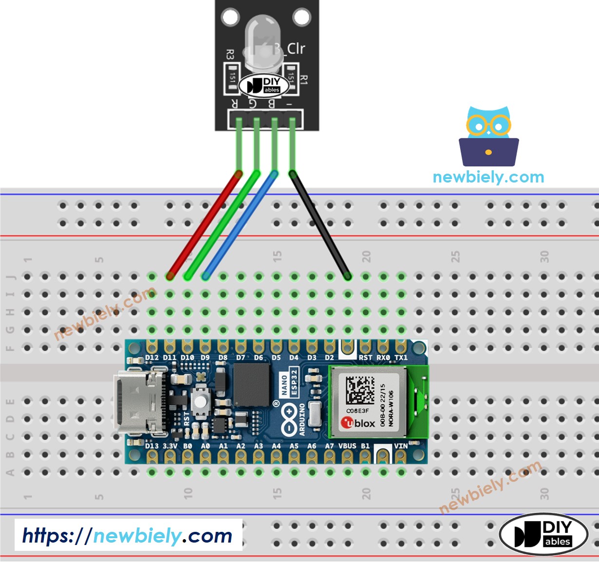 Schéma de câblage du module LED RVB Arduino Nano ESP32