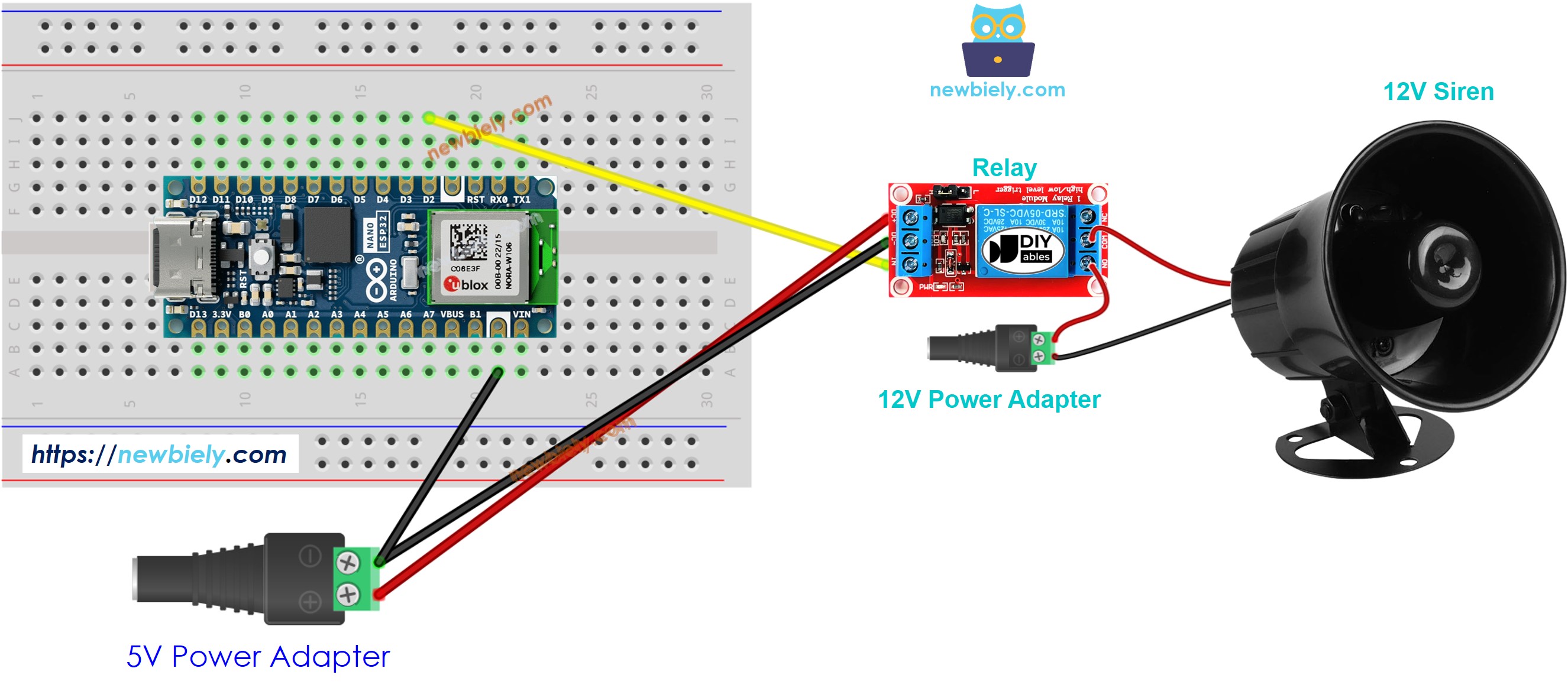 Schéma de câblage de la sirène 12V Arduino Nano ESP32