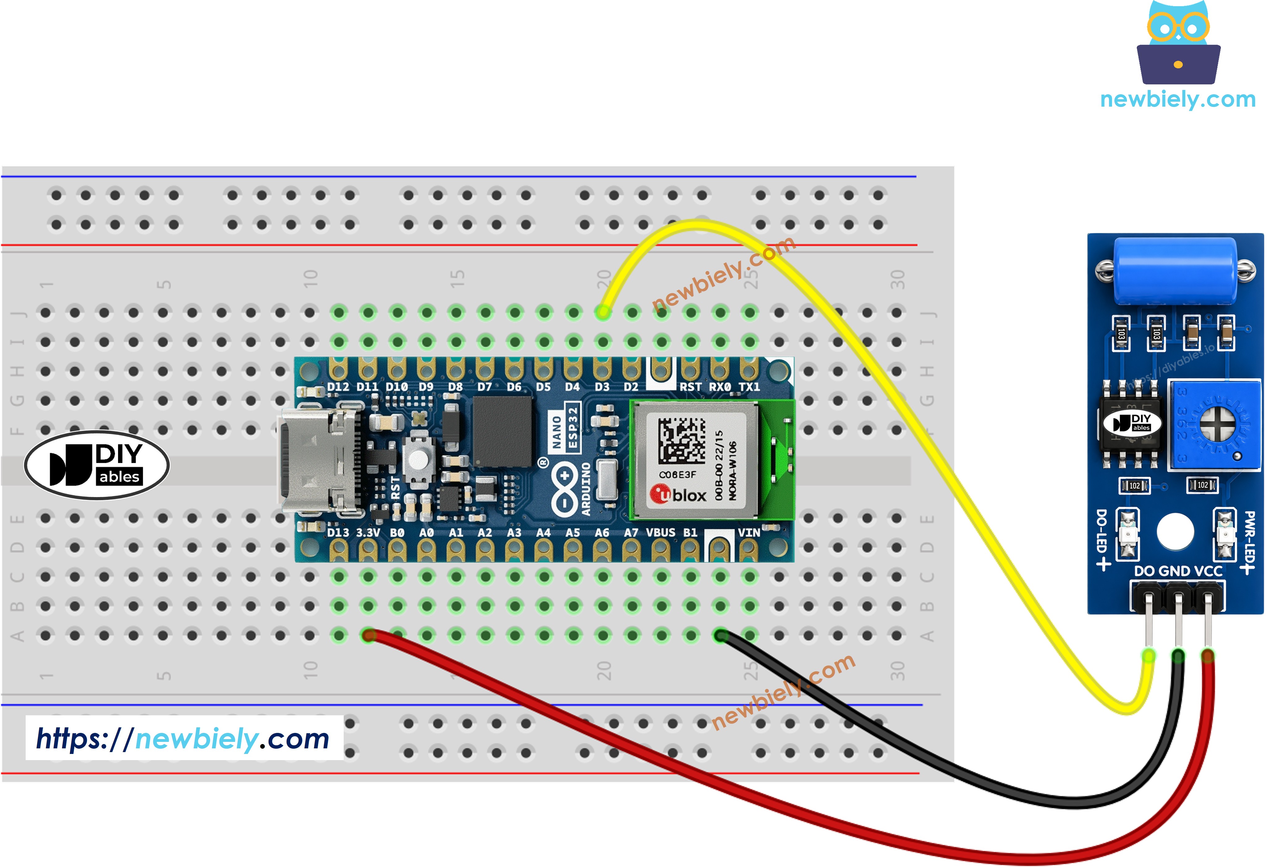 Schéma de Câblage Arduino Nano ESP32 Capteur de Vibration SW-420