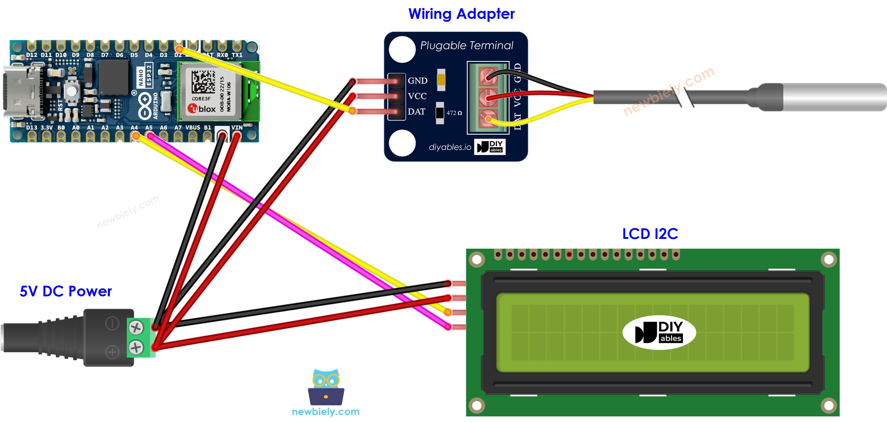 Schéma de câblage du capteur de température LCD Arduino Nano ESP32