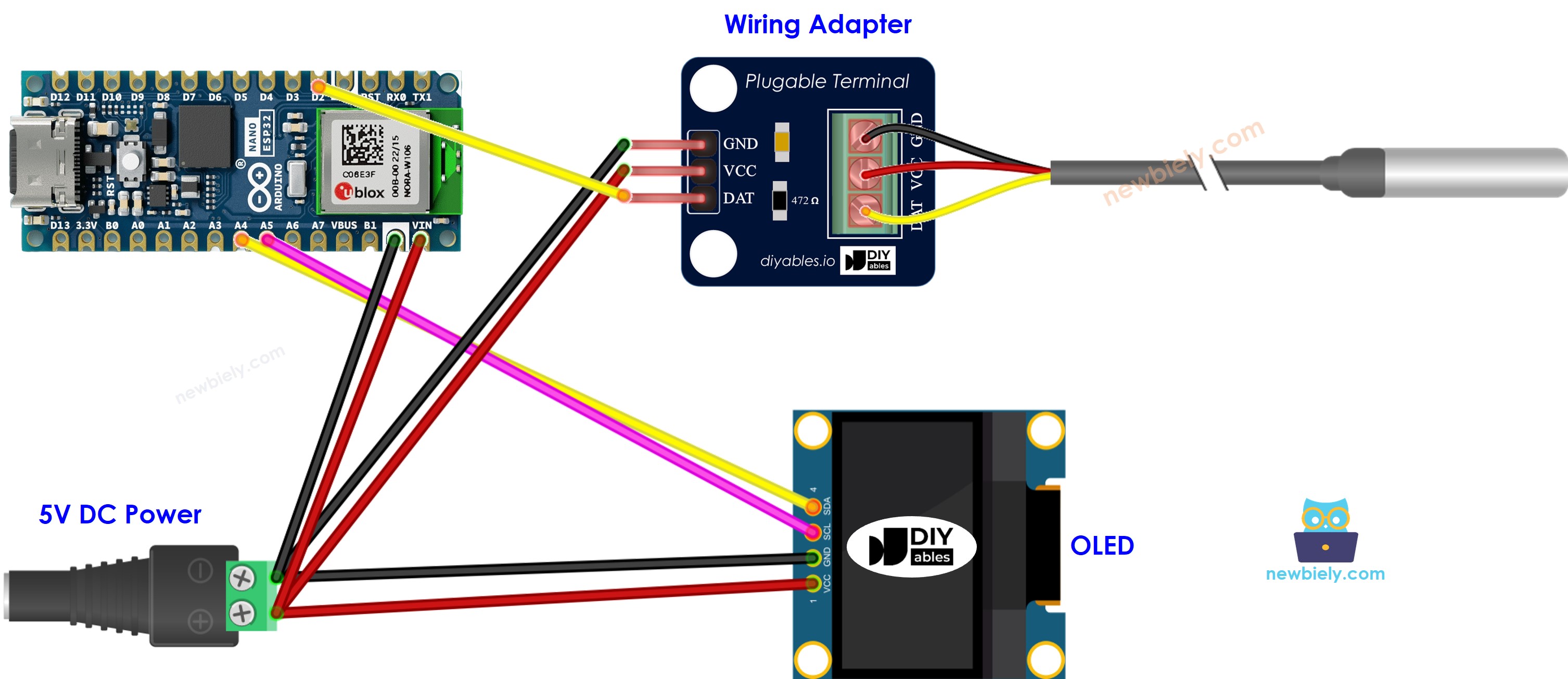 Schéma de câblage OLED du capteur de température DS18B20 Arduino Nano ESP32