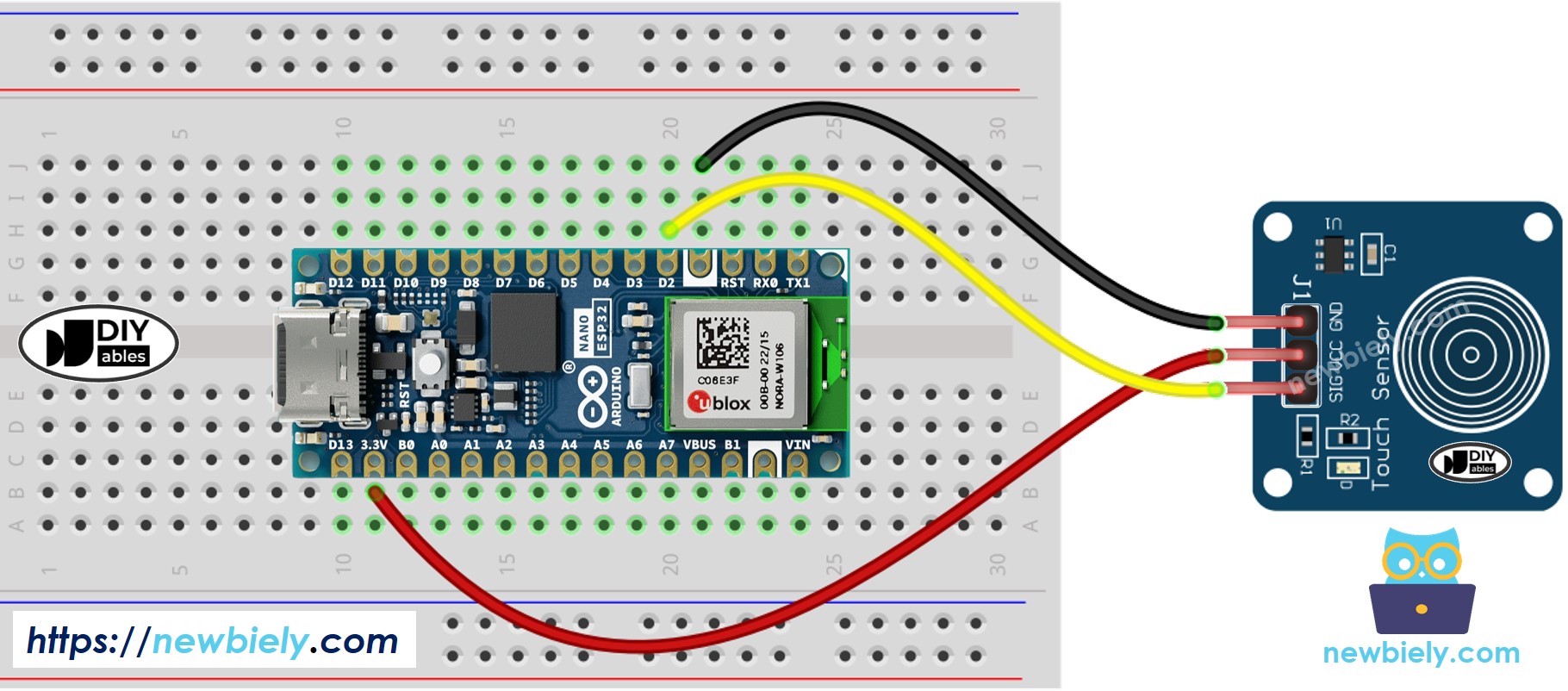 Schéma de câblage du capteur tactile Arduino Nano ESP32