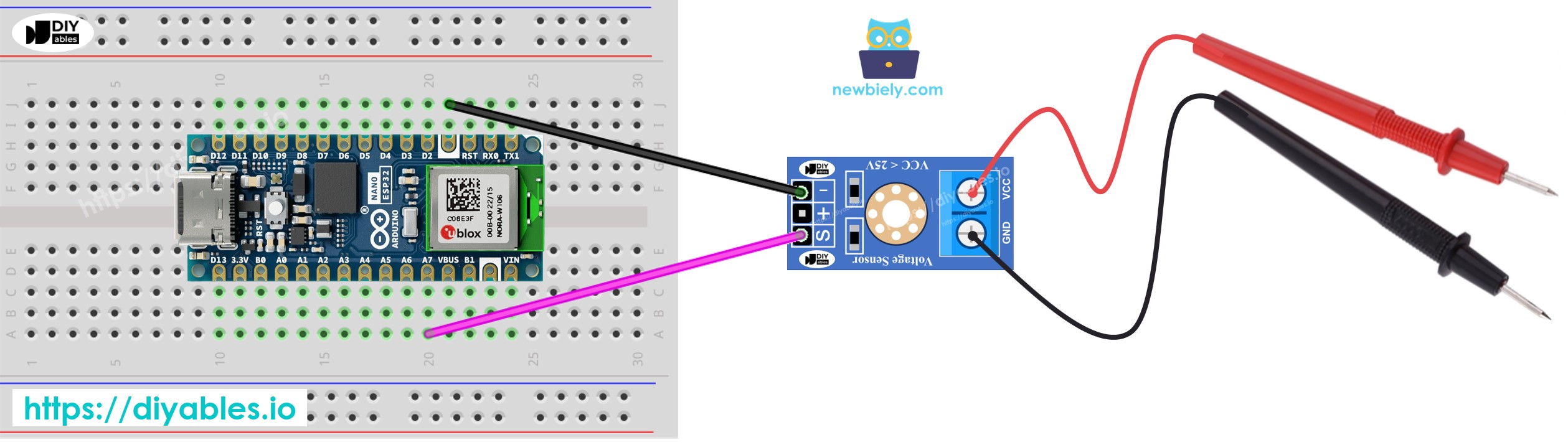 Schéma de câblage du capteur de tension Arduino Nano ESP32