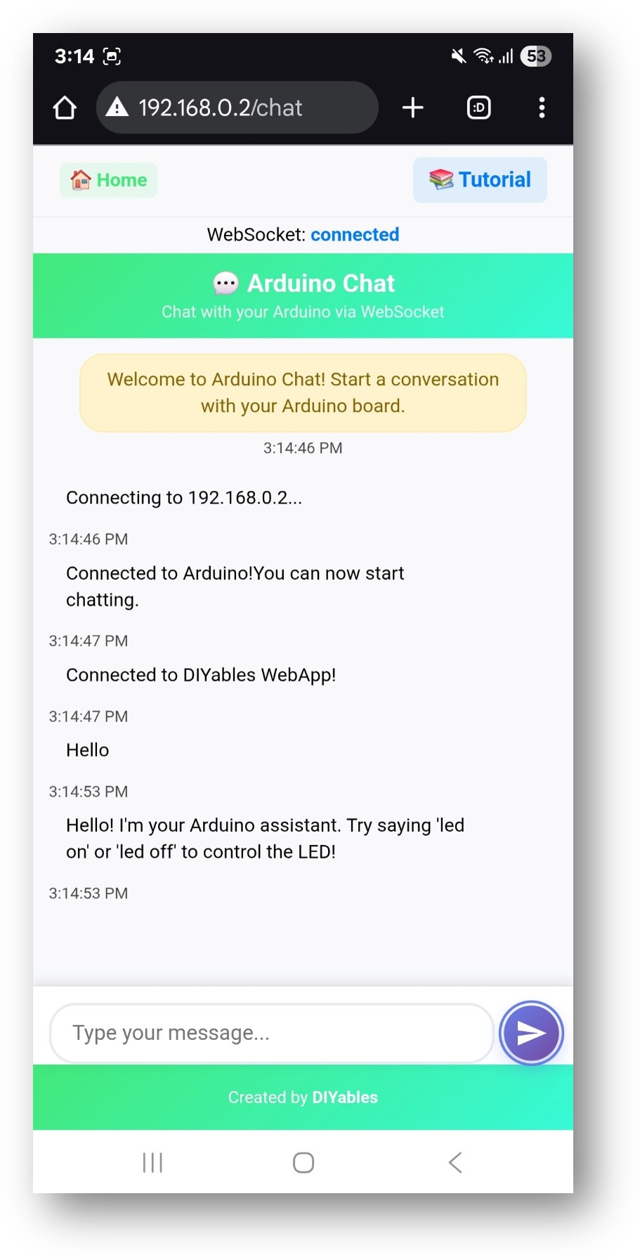 Application Web Chat Arduino Nano ESP32 DIYables WebApp