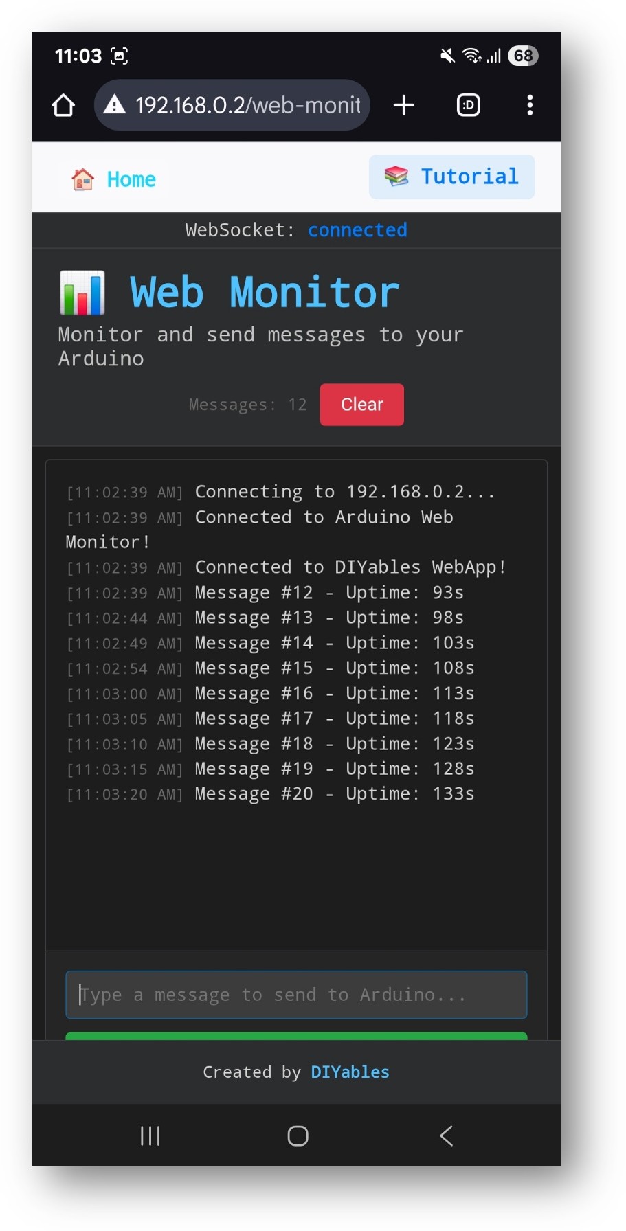 Arduino Nano ESP32 DIYables WebApp application Web Monitor