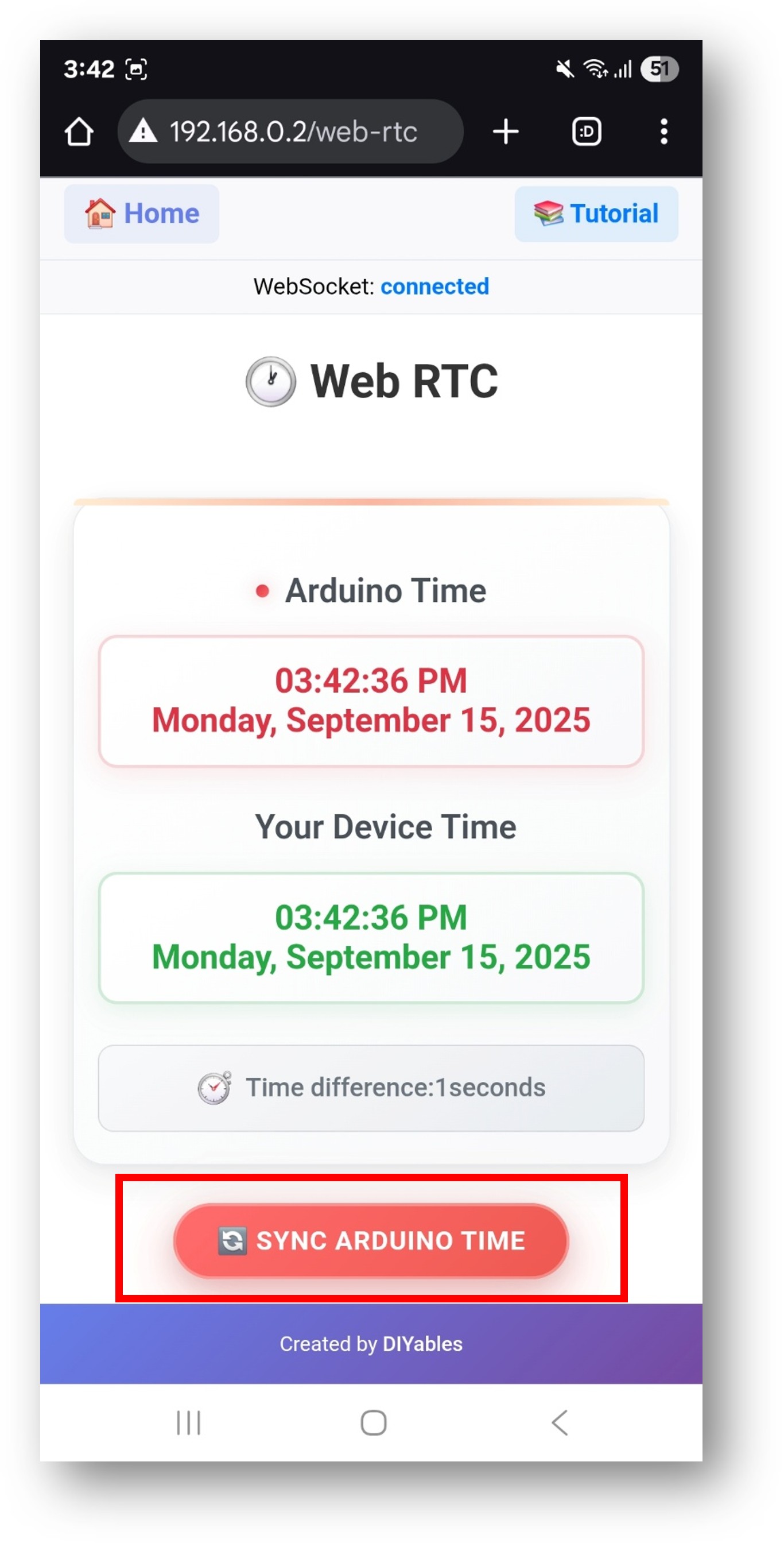 Arduino Nano ESP32 DIYables WebApp synchronisation Web RTC