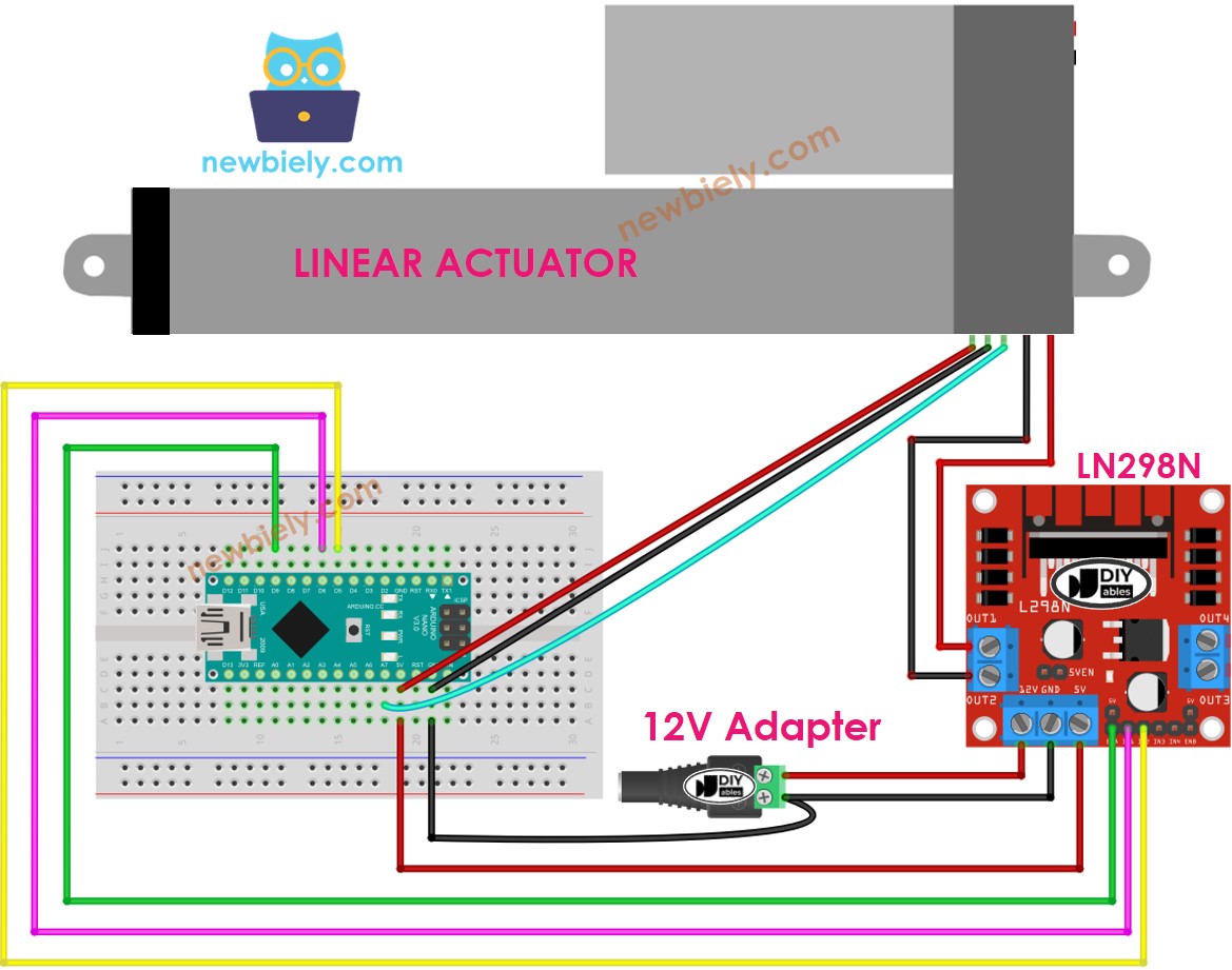 Schéma de câblage du pilote L298N pour actionneur linéaire Arduino Nano