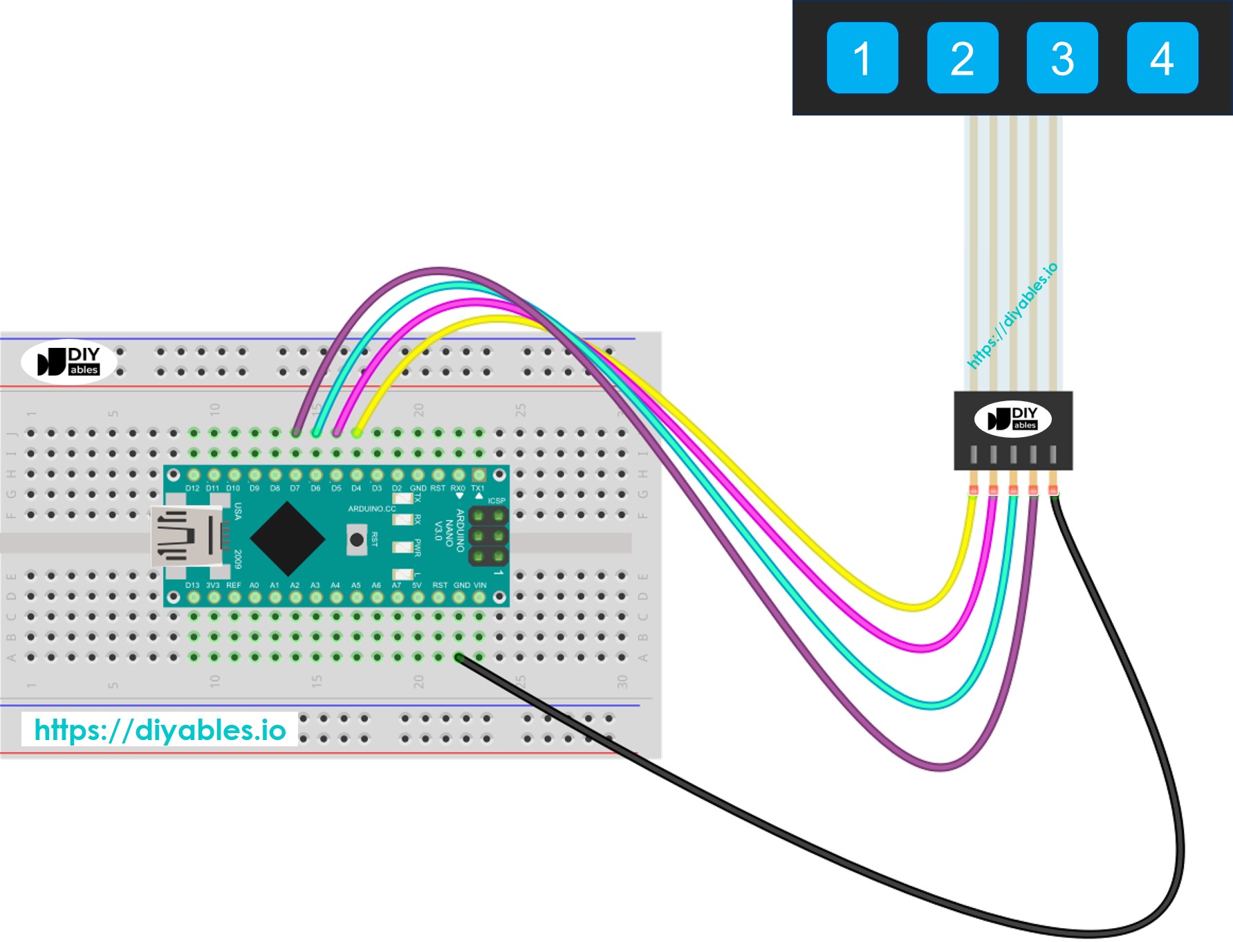 Arduino Nano Schéma de câblage Clavier 1x4