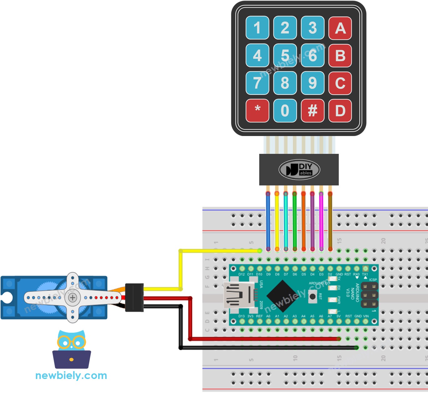 Schéma de câblage du servomoteur à clavier Arduino Nano