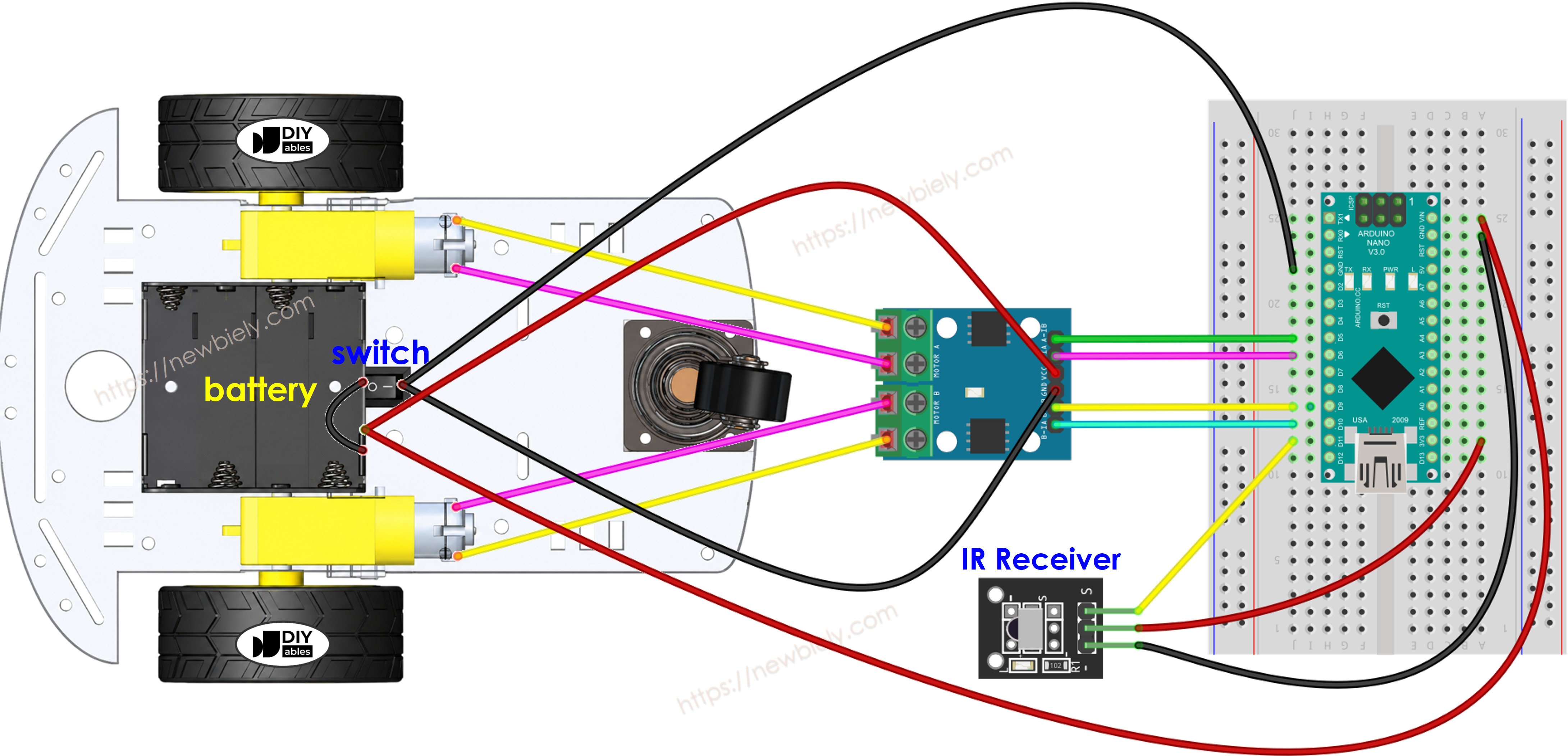 Schéma de câblage de voiture Arduino Nano 2WD