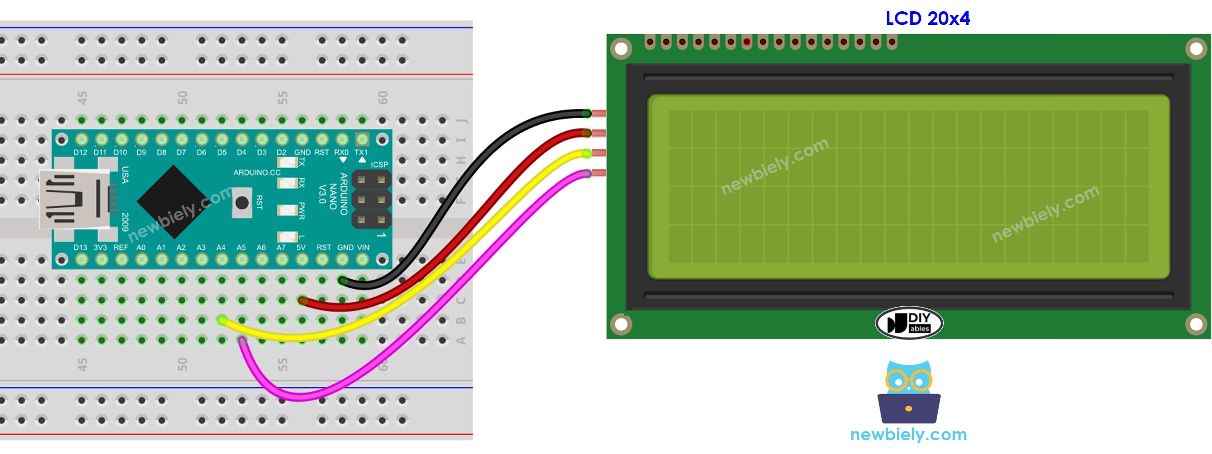 Schéma de câblage LCD I2C pour Arduino Nano