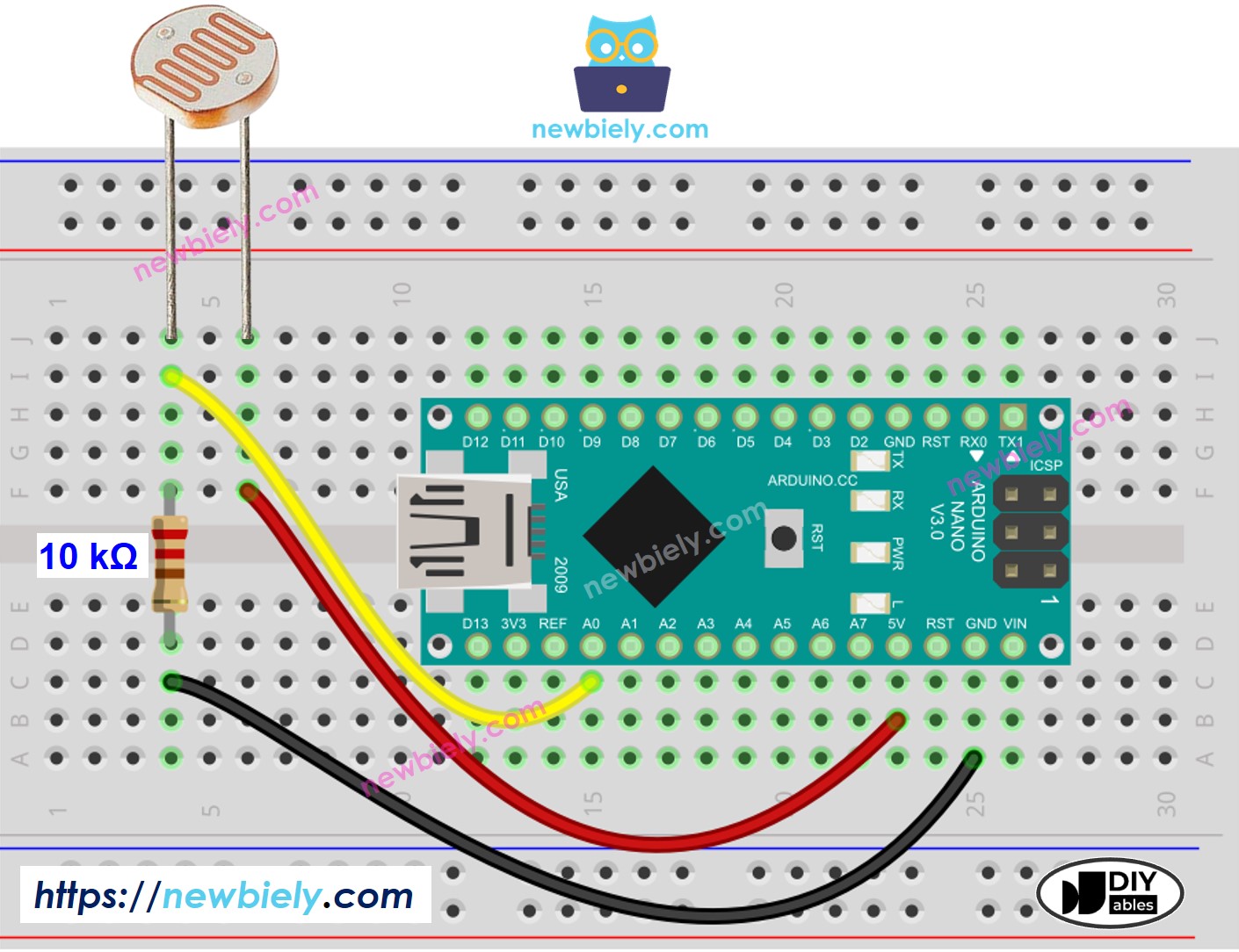 Schéma de câblage du capteur de lumière Arduino Nano