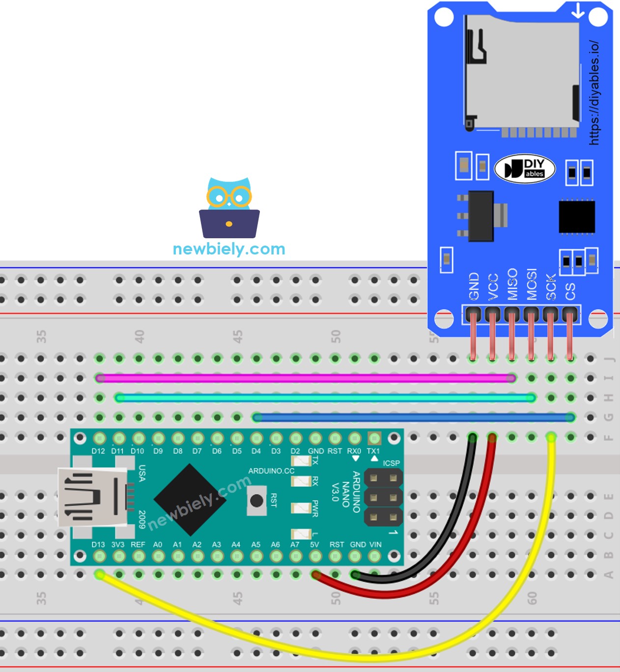 Schéma de câblage du module de carte Micro SD Arduino Nano