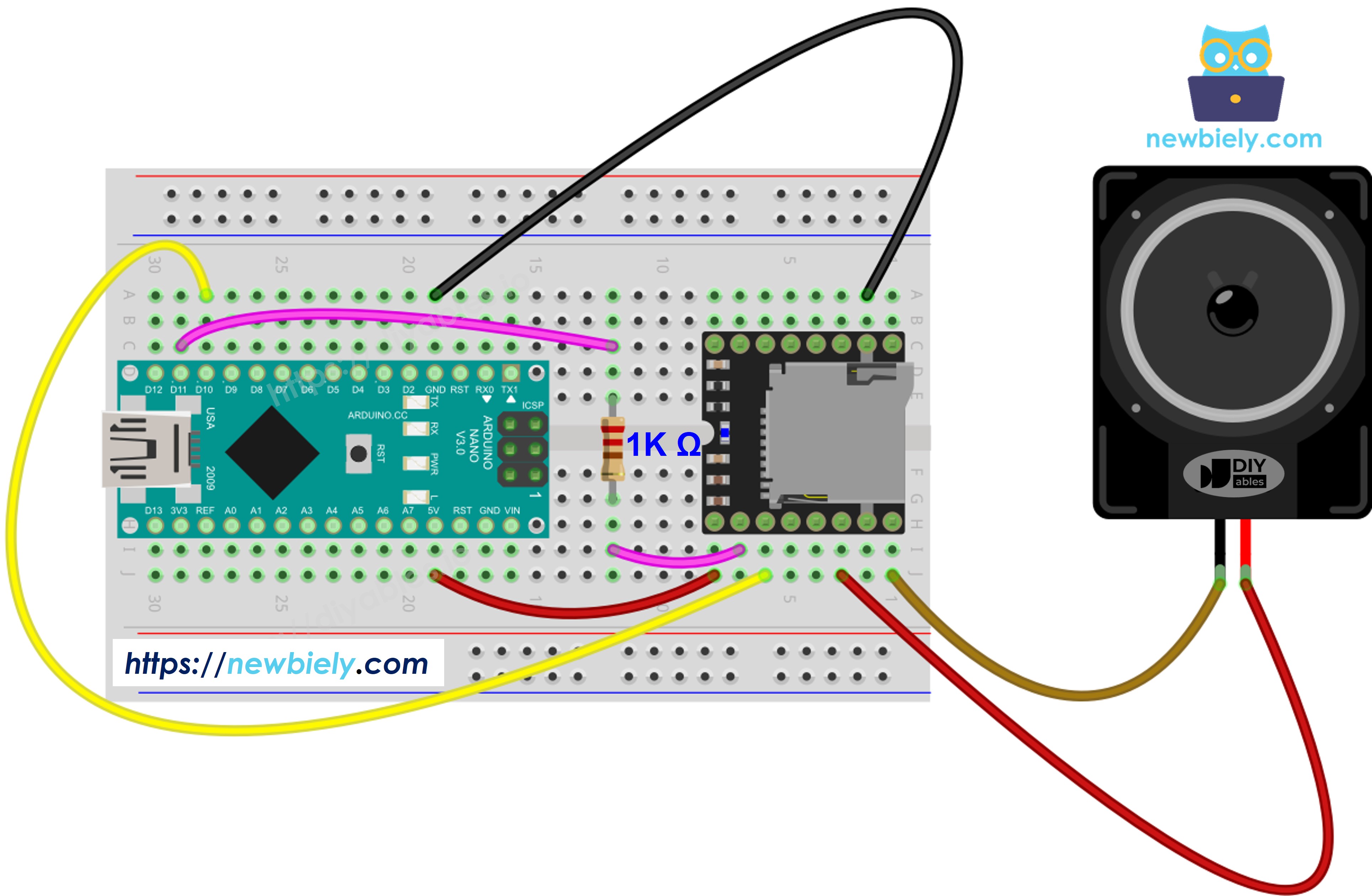 Arduino Nano Mini Mp3 Player wiring diagram